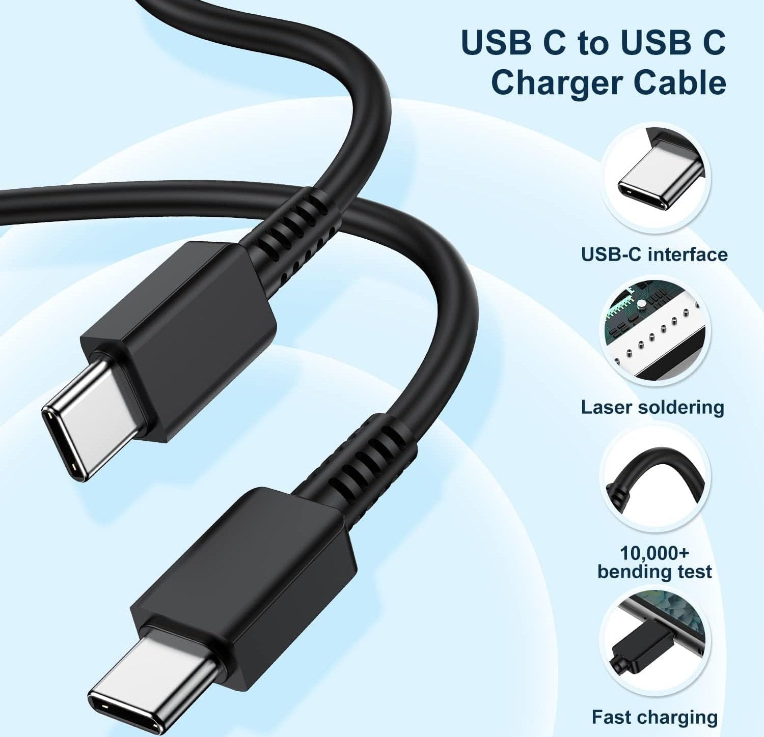 2 Pezzi Caricatore USB-C Rapido 25W con Cavo, Nero - immagine 3