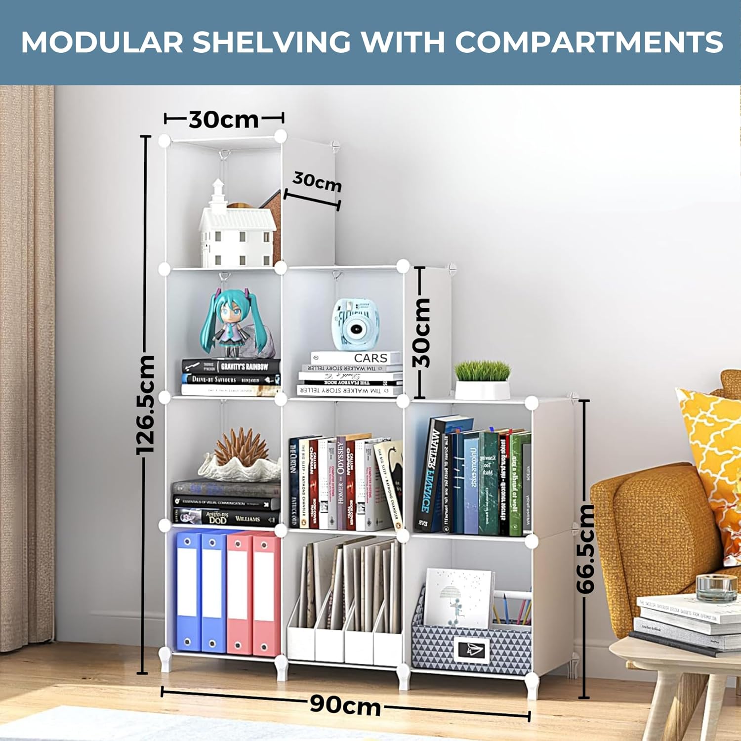 Scaffale Modulare 9 Scomparti in Plastica, Bianco - immagine 2