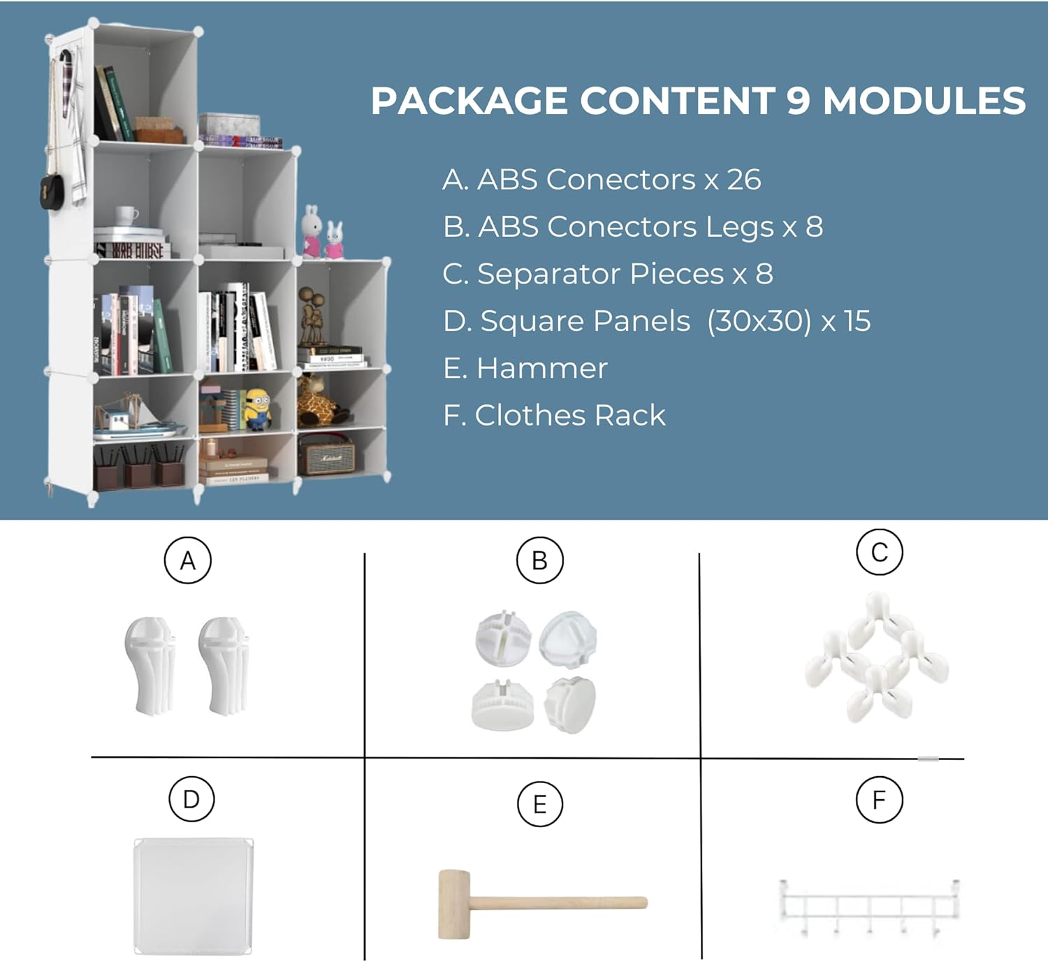 Scaffale Modulare 9 Scomparti in Plastica, Bianco - immagine 6