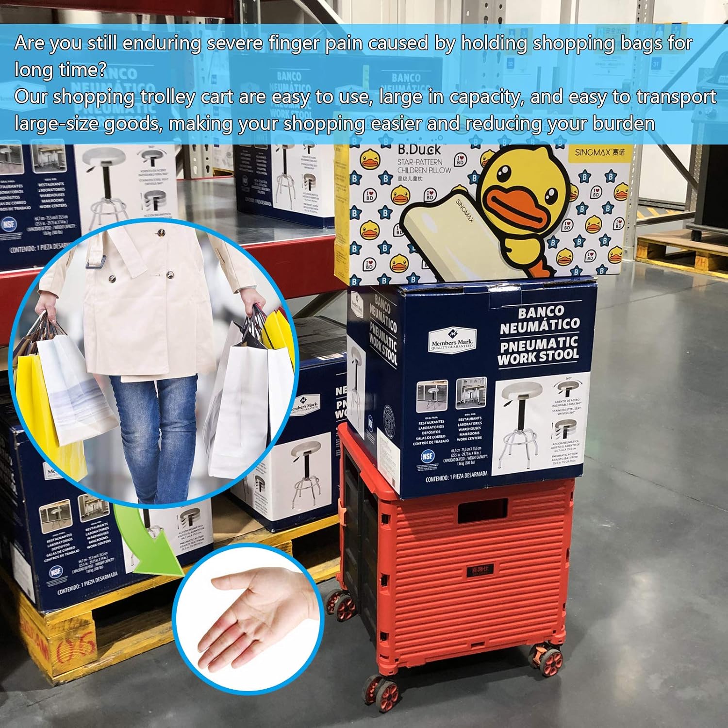 Carrello Spesa Pieghevole 54L/45KG, Nero - immagine 5