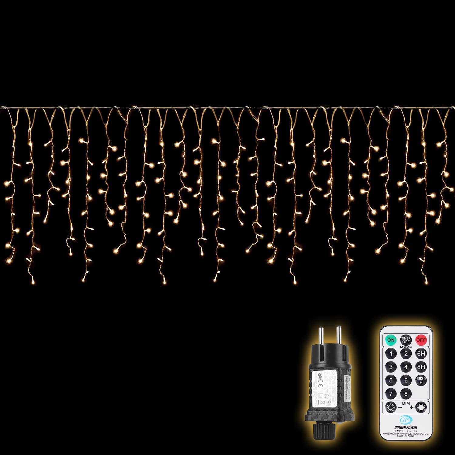 Salcar 5m Cascata Luci da Esterno 200 LED, Bianco Caldo