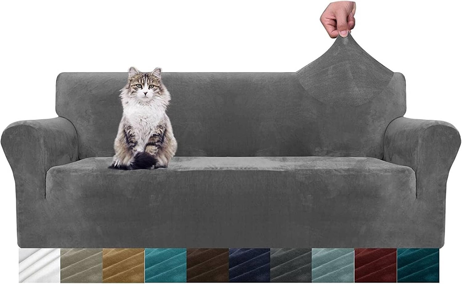 MAXIJIN Copridivano in Velluto Spesso 3 Posti, Grigio