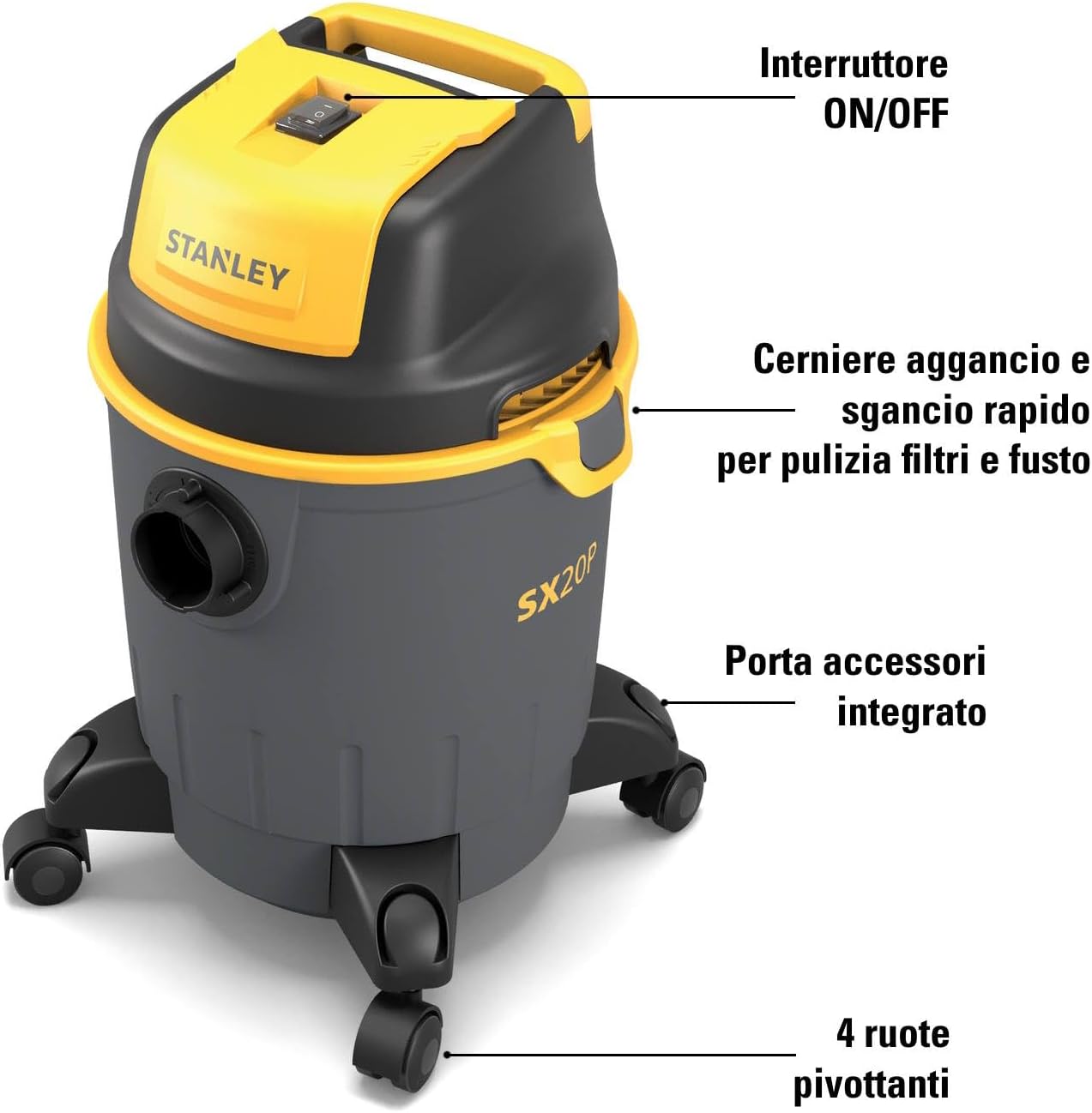STANLEY Aspiratore Solidi e Liquidi SXVC20PE (1200 W, 20 l) - immagine 2