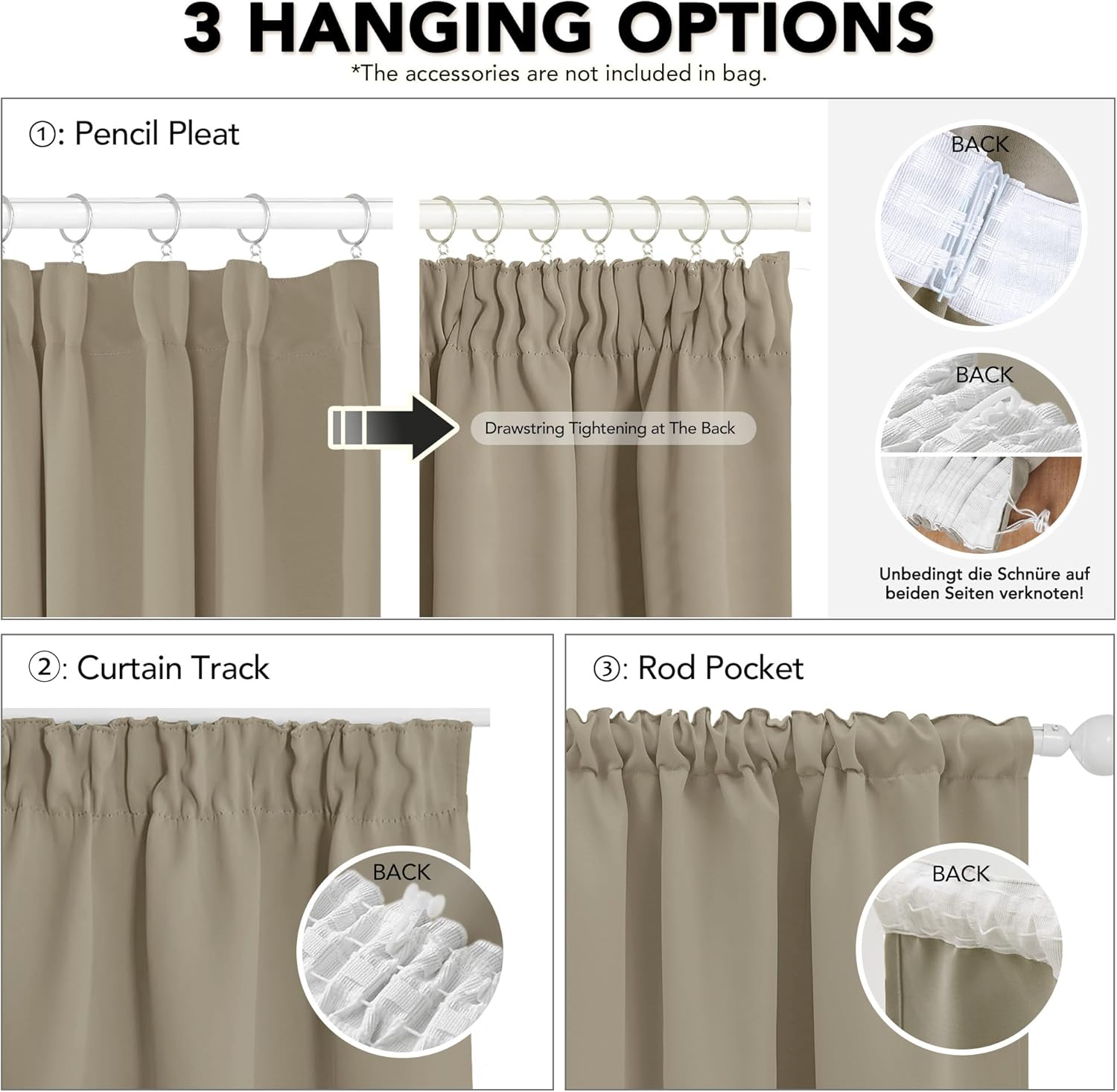 Deconovo Tende Oscuranti 2 Pezzi 140x200 CM, Cachi - immagine 6