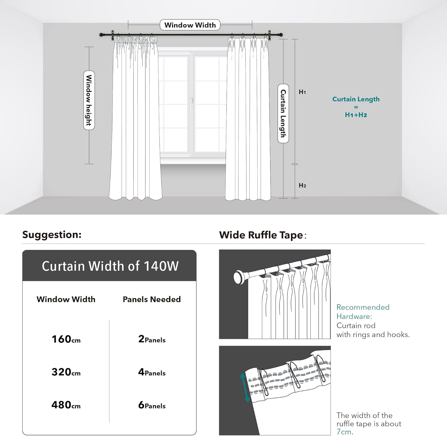 Deconovo Tende Oscuranti 2 Pezzi 140x200 CM, Cachi - immagine 7