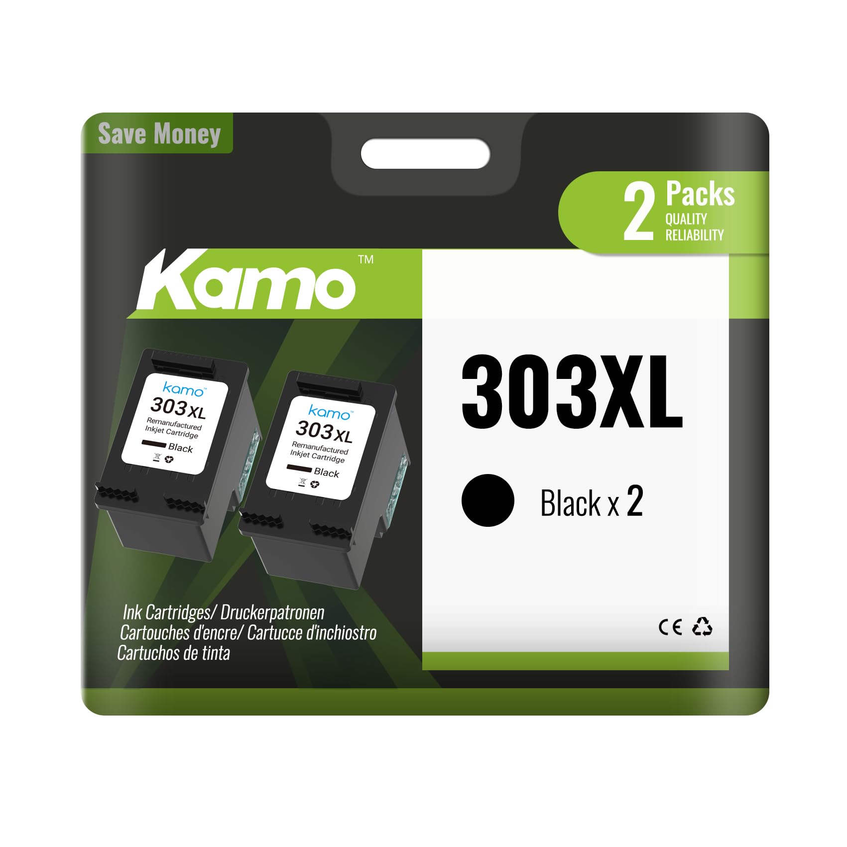Kamo Cartucce d'inchiostro compatibili HP 303XL (2 Nere)