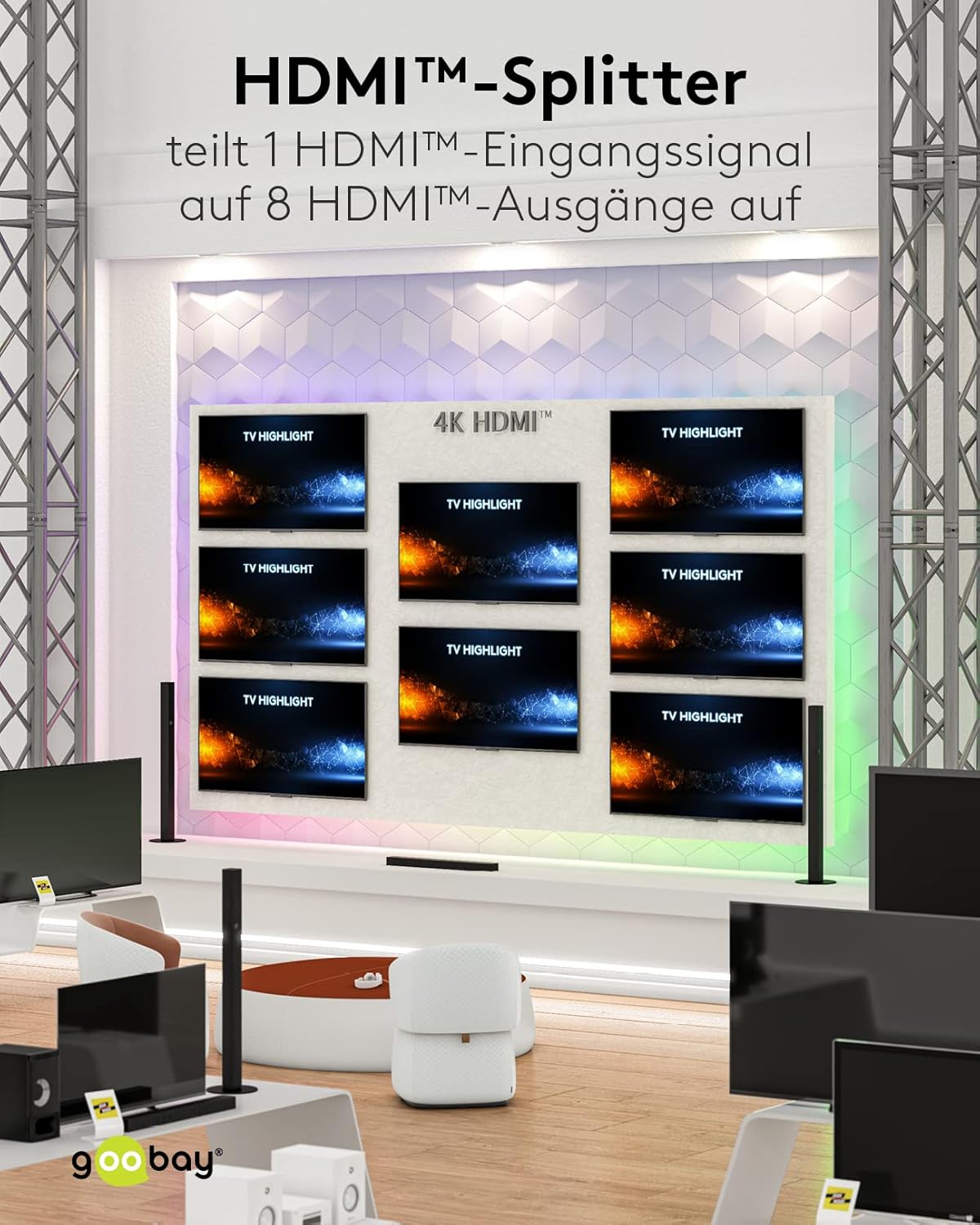Goobay 58484 Splitter HDMI da 1 a 8, Nero - immagine 3