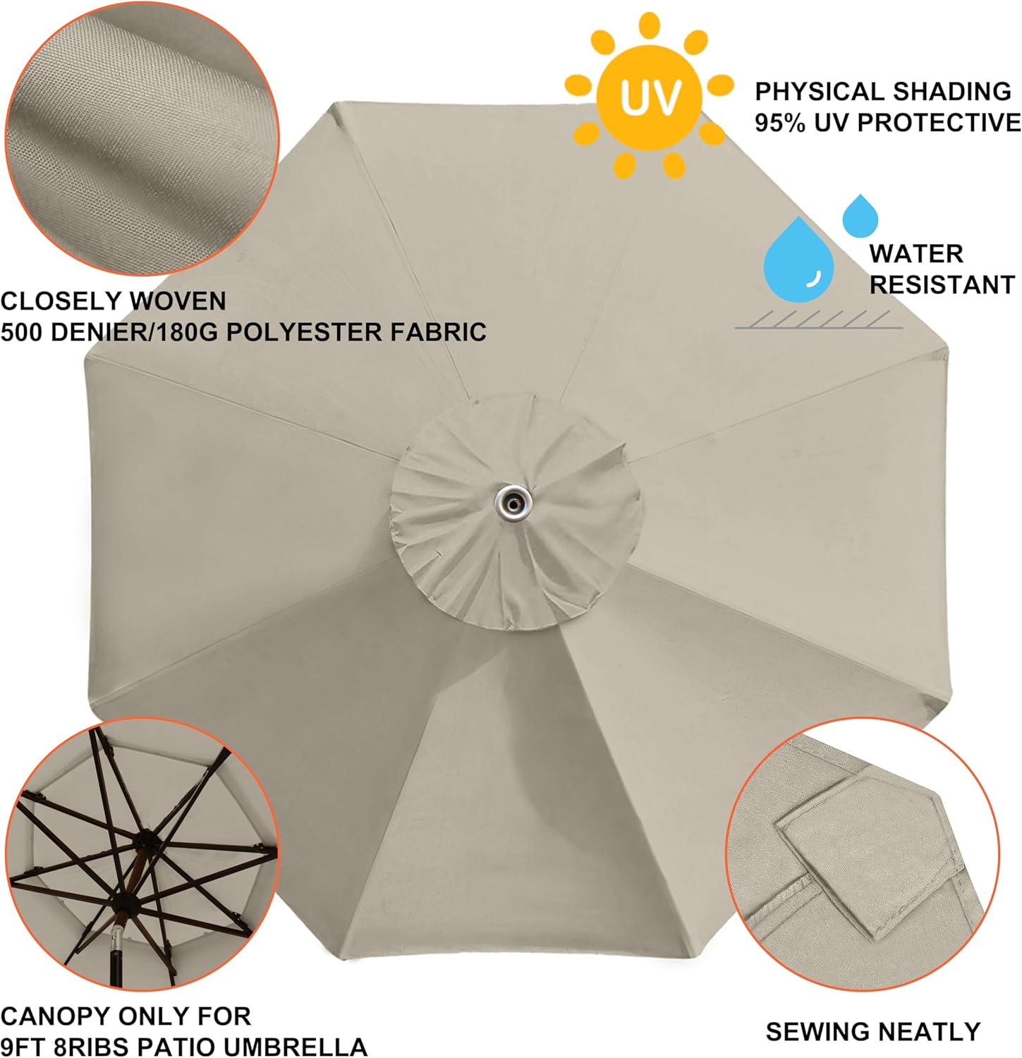 EliteShade Ombrellone da terrazza 2,7 m beige - immagine 4