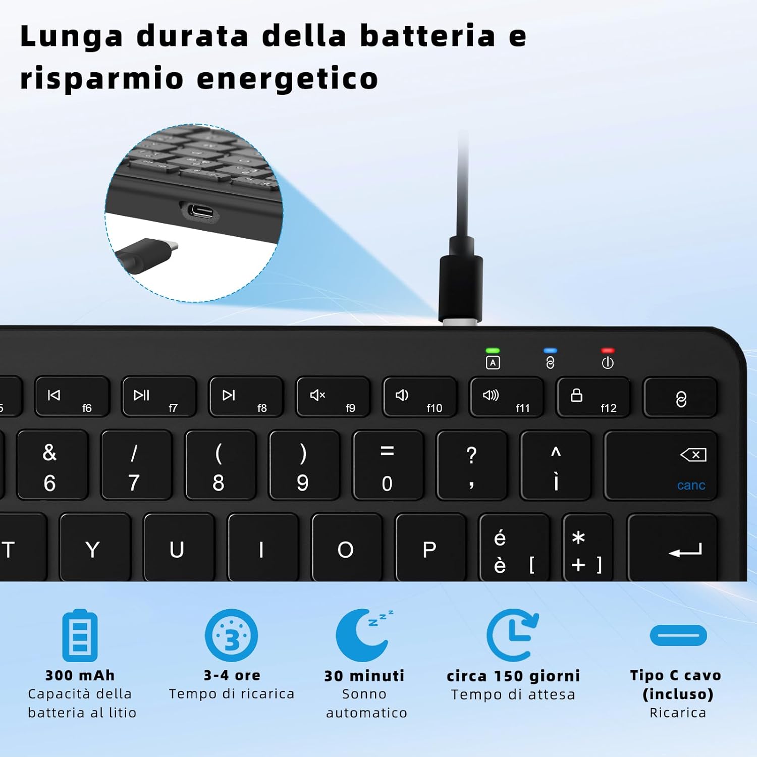 Qulose Tastiera Wireless Ricaricabile, Layout Italiano - immagine 2