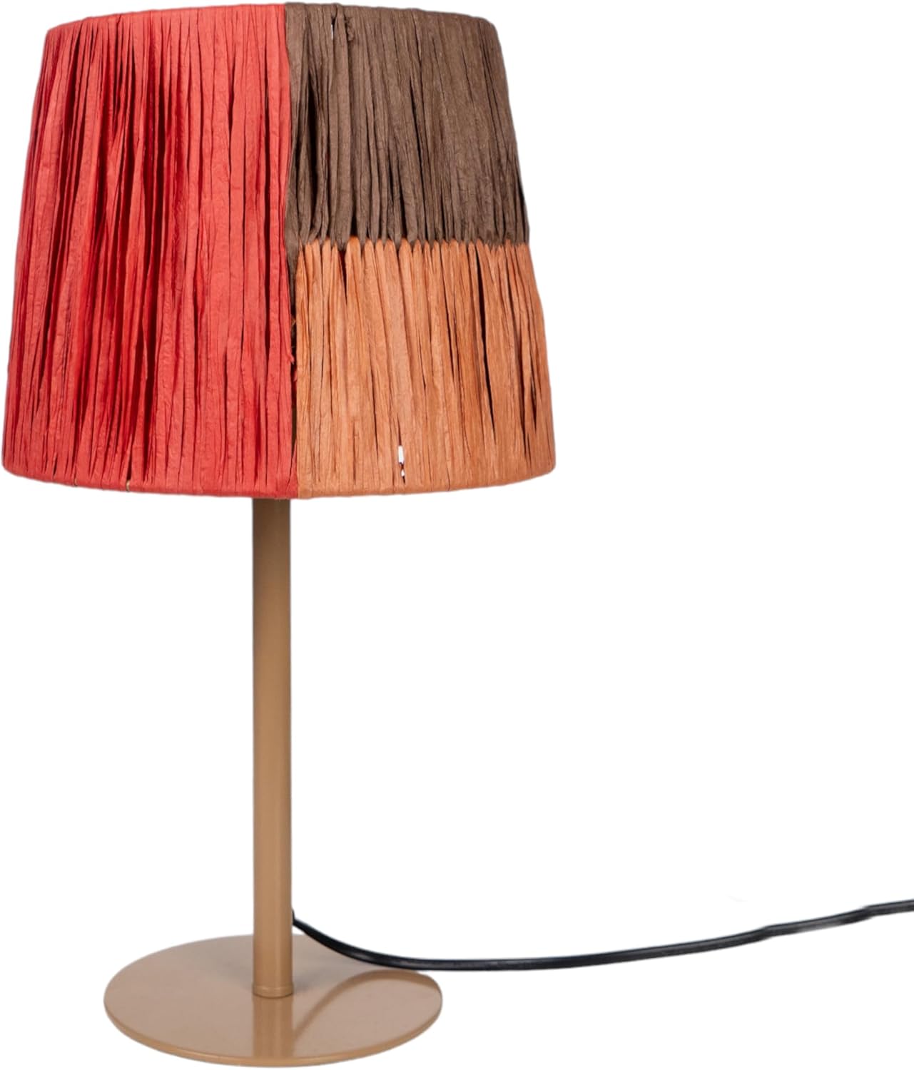 LAMPARA BASE METAL BEIGE PANTALLA COLORES CUERDA