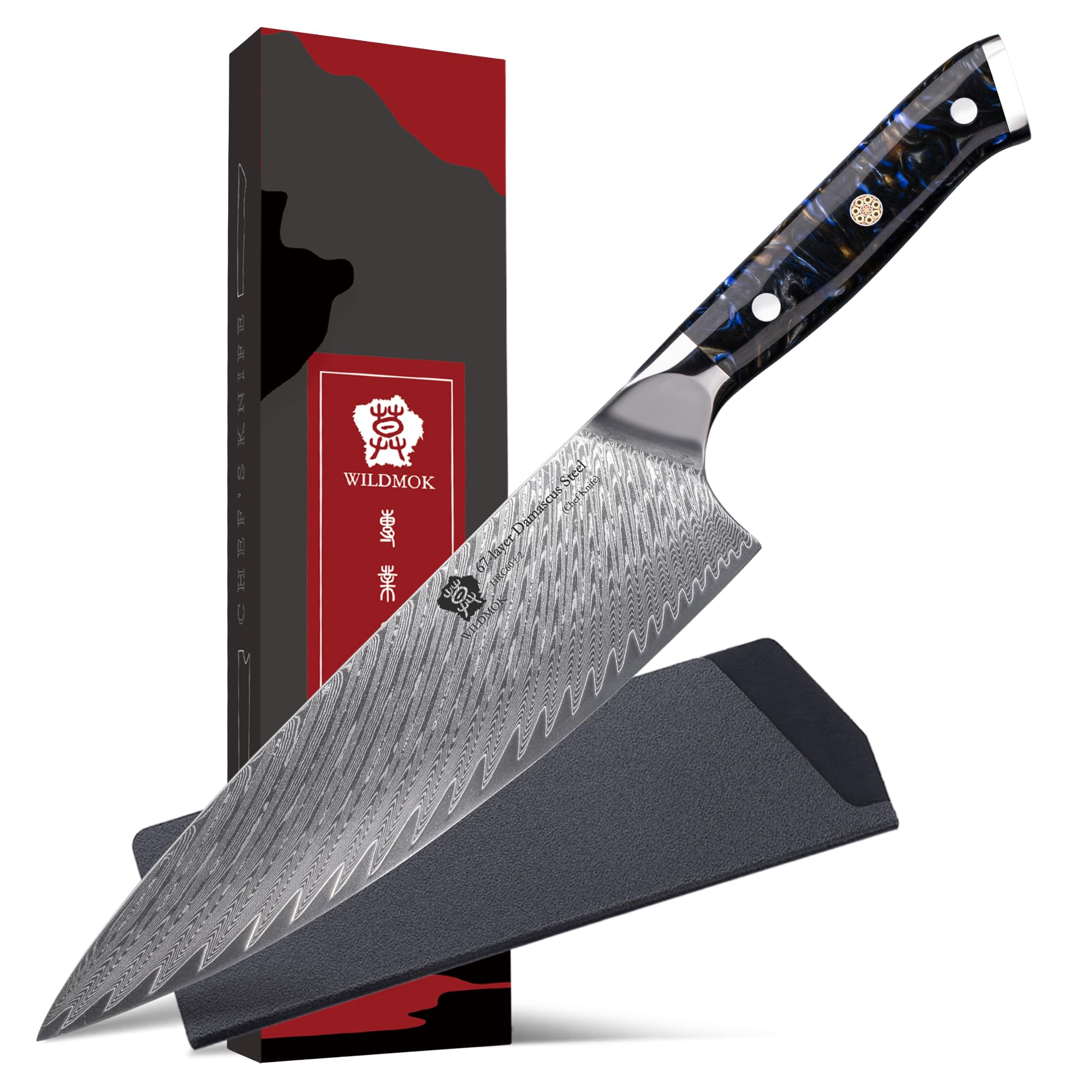 Wildmok Coltello da Chef Giapponese Acciaio Damasco 20CM