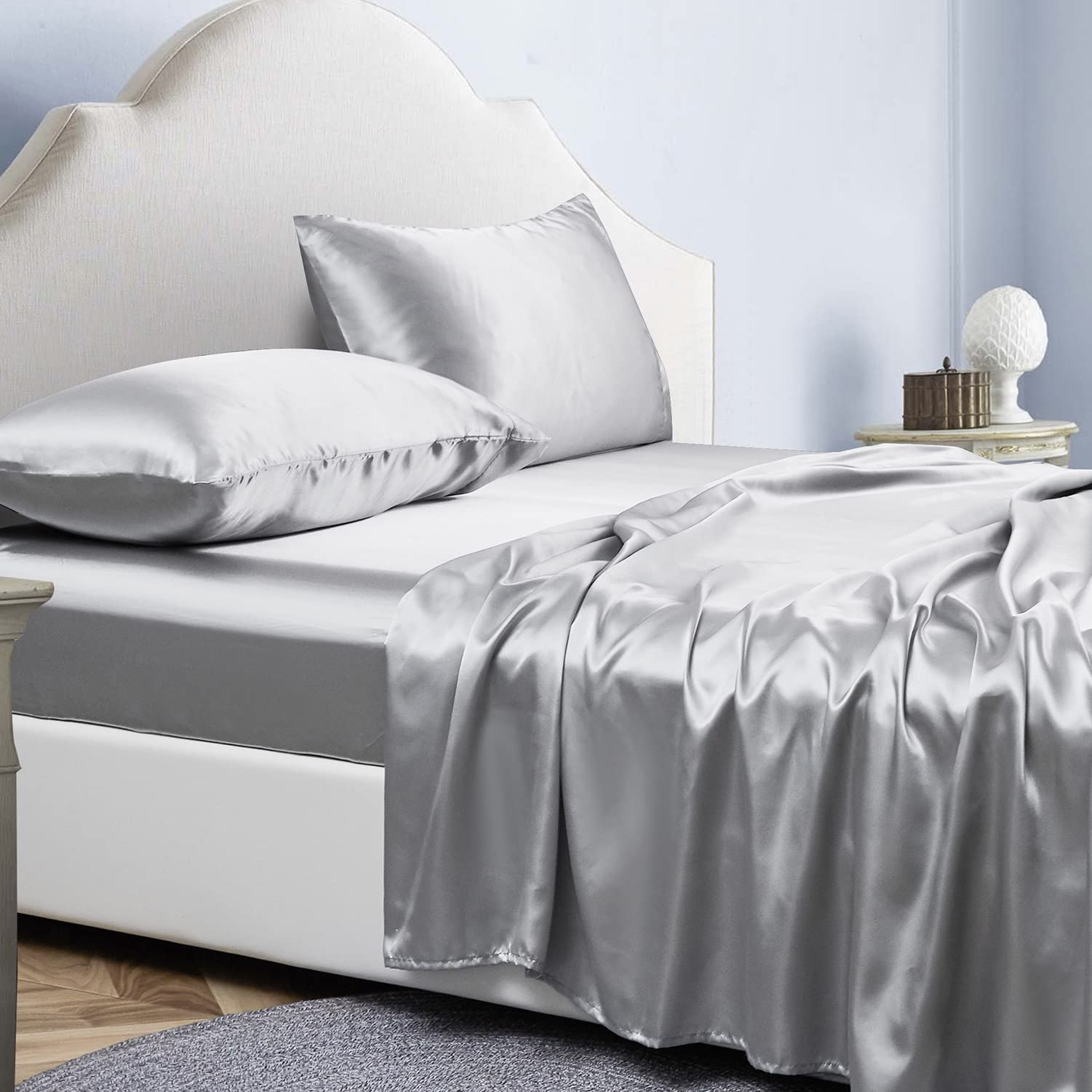 Jemiipee Completo Lenzuola Raso Francese 135x190x36 cm, Grigio