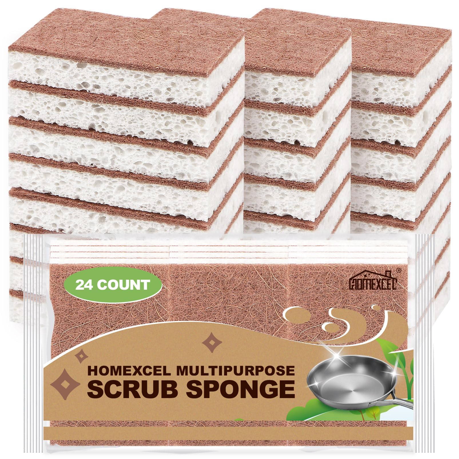 Homexcel Set 24 Spugne Cucina Naturali Bifacciali
