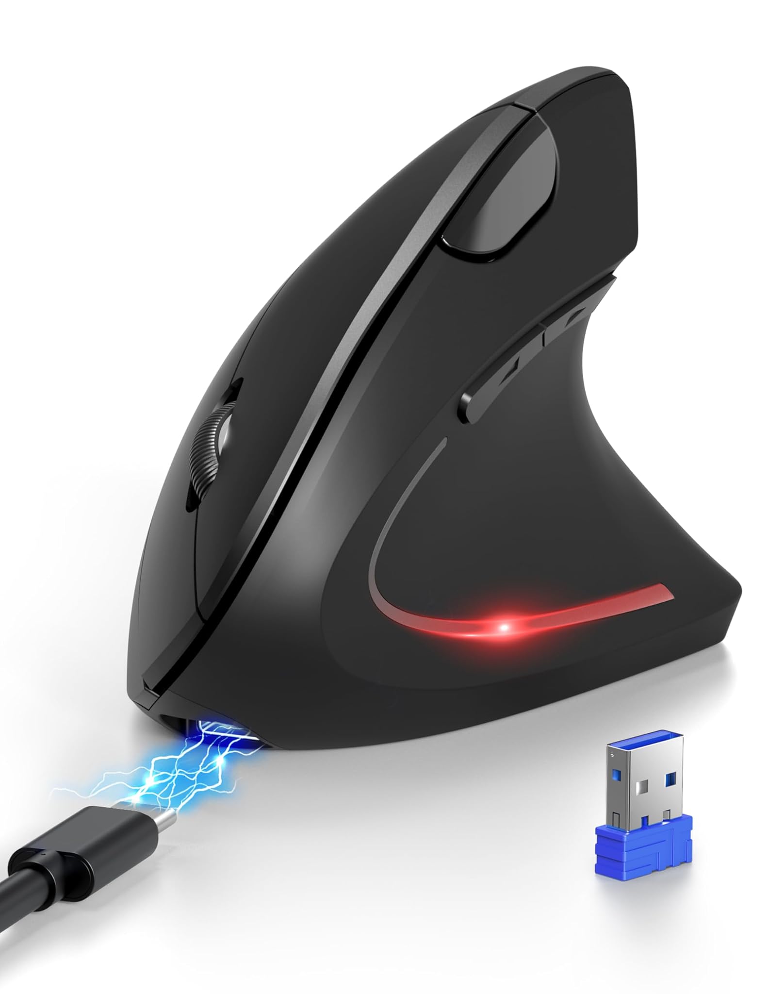 Tecknet Mouse Verticale Ergonomico Ricaricabile, Nero