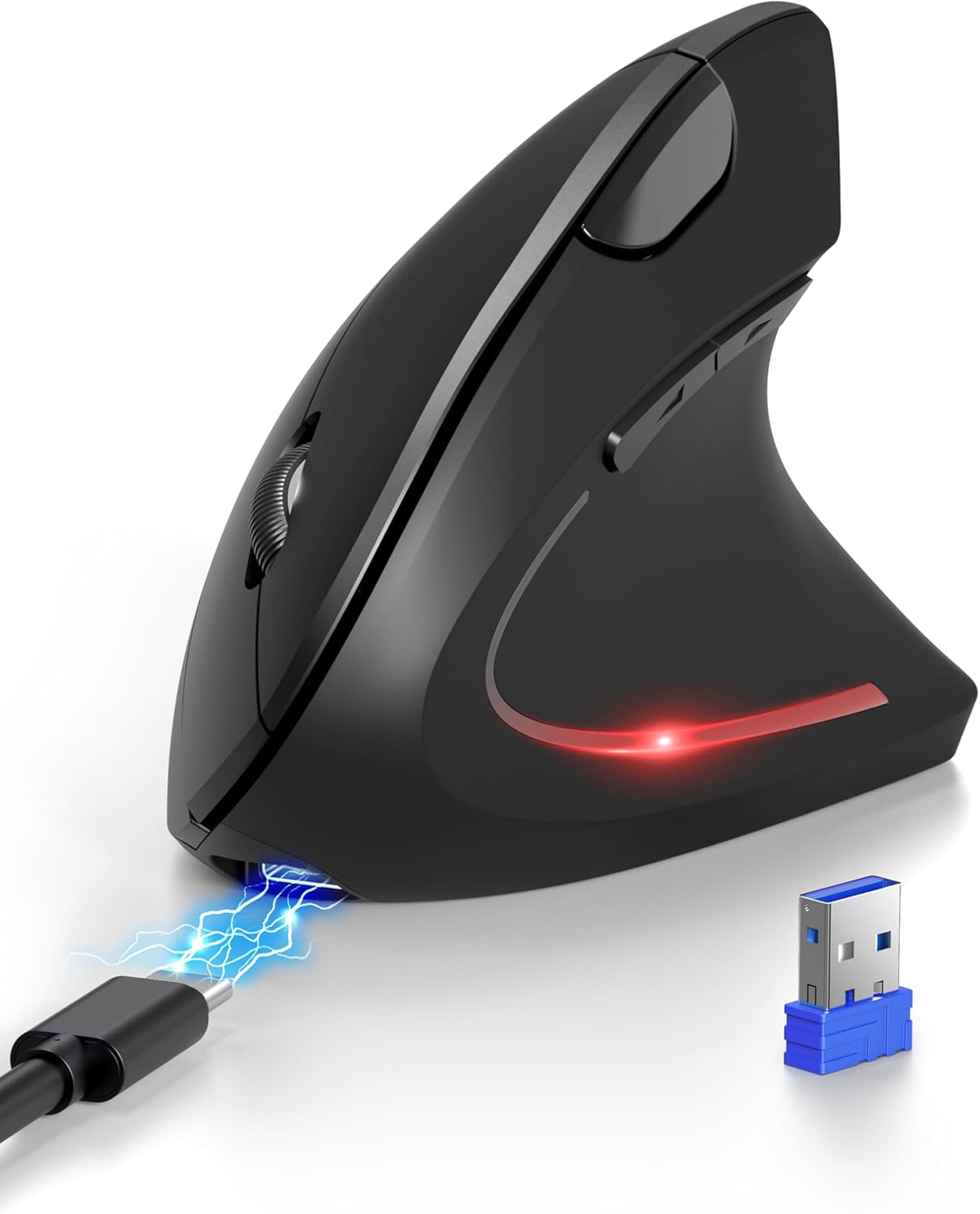 Tecknet Mouse Verticale Ergonomico Ricaricabile, Nero - immagine 1