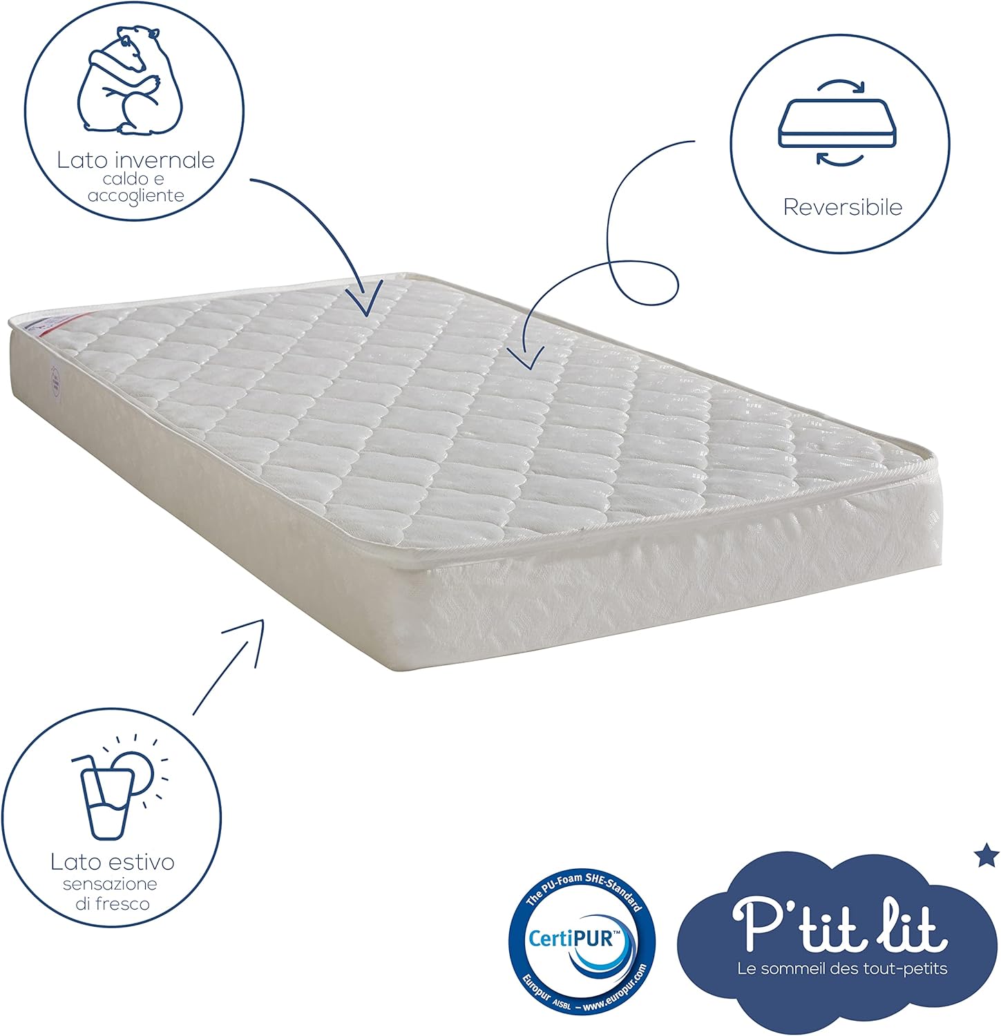 P'tit Lit - Materasso Bambino Indispensabile 60x120 cm - immagine 4
