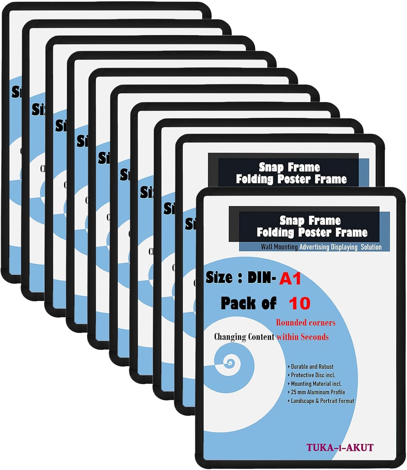 Tuka-i-akut 10X A1 Cornice a Scatto Alluminio Nera