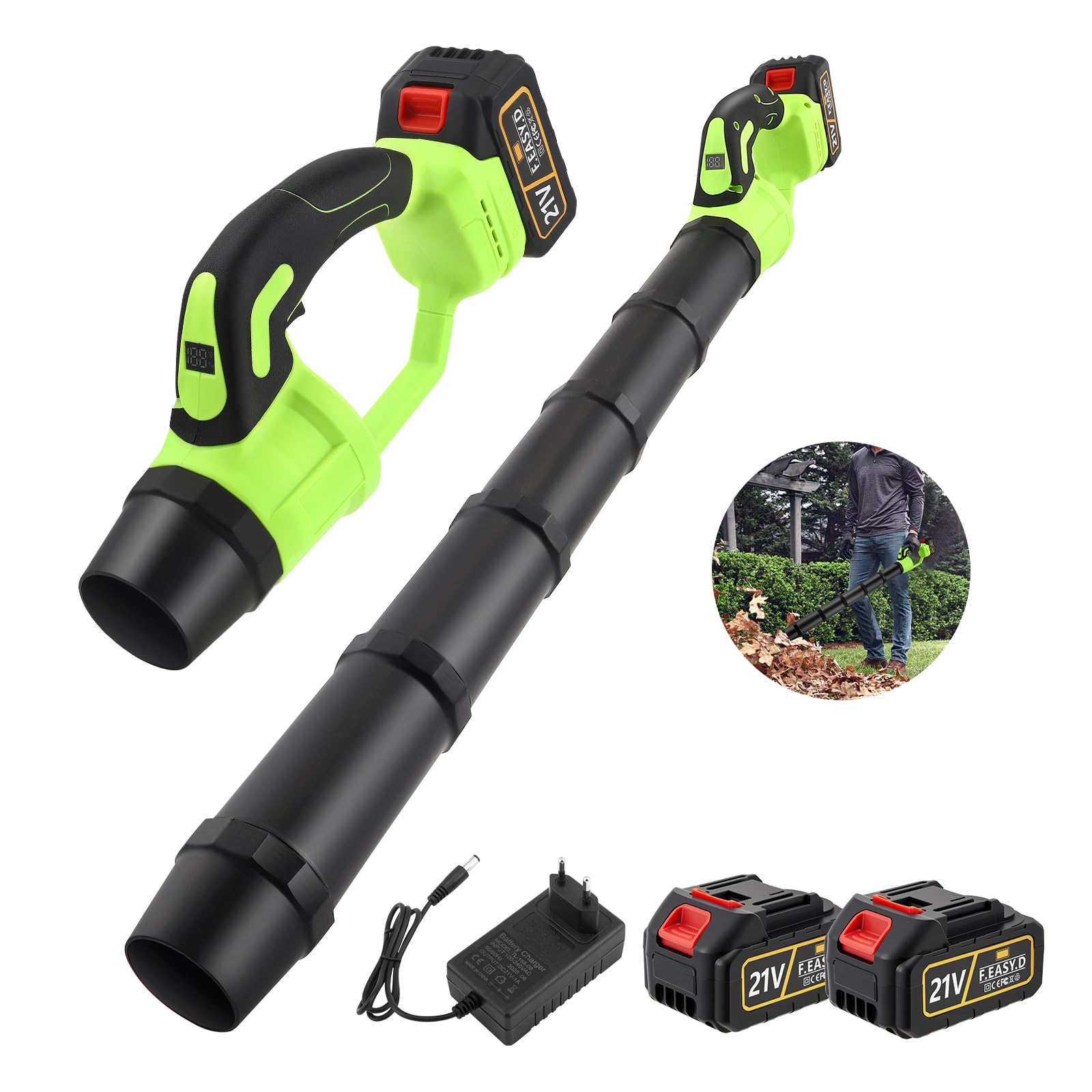 Soffiatore a Batteria 21V 185 km/h, 2 Batterie