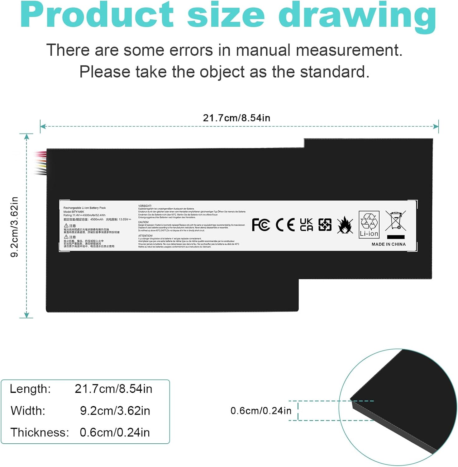 Asuncell Batteria Laptop BTY-M6K 11.4V/52.4Wh - immagine 2