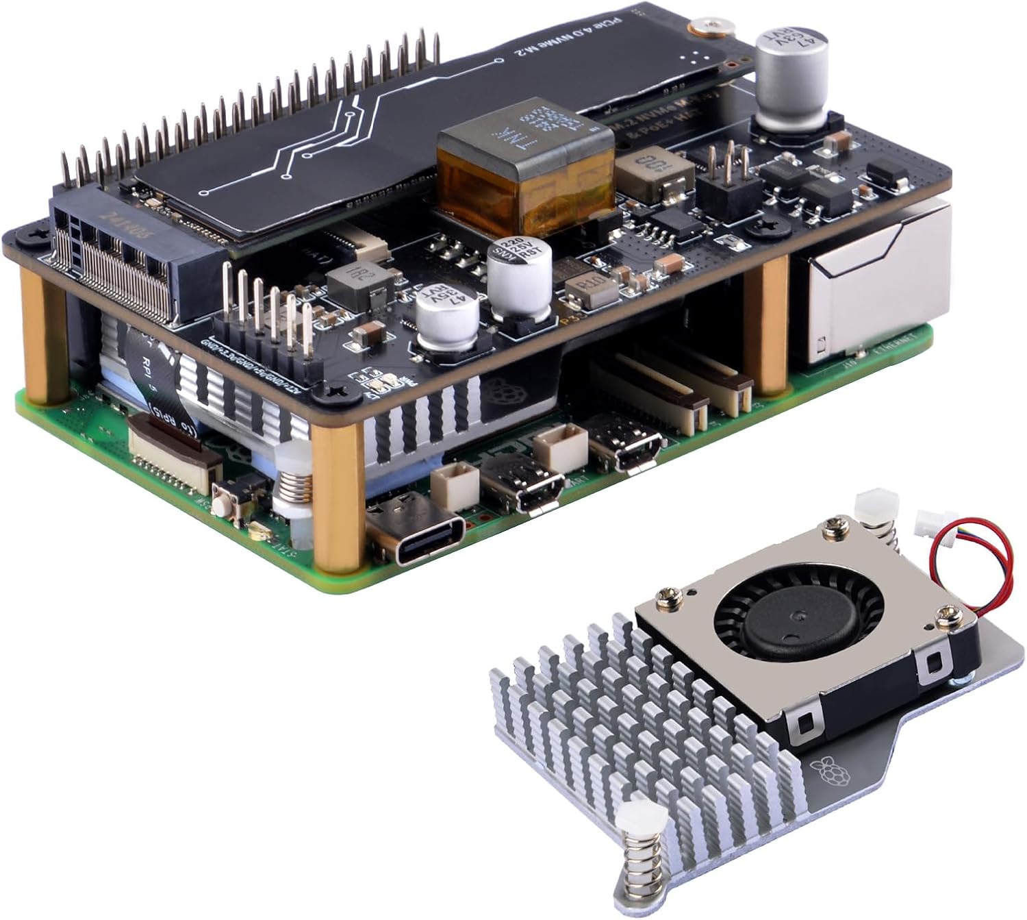 Geeekpi P33 M.2 NVME M-Key PoE+ Hat per Raspberry Pi 5 - immagine 1