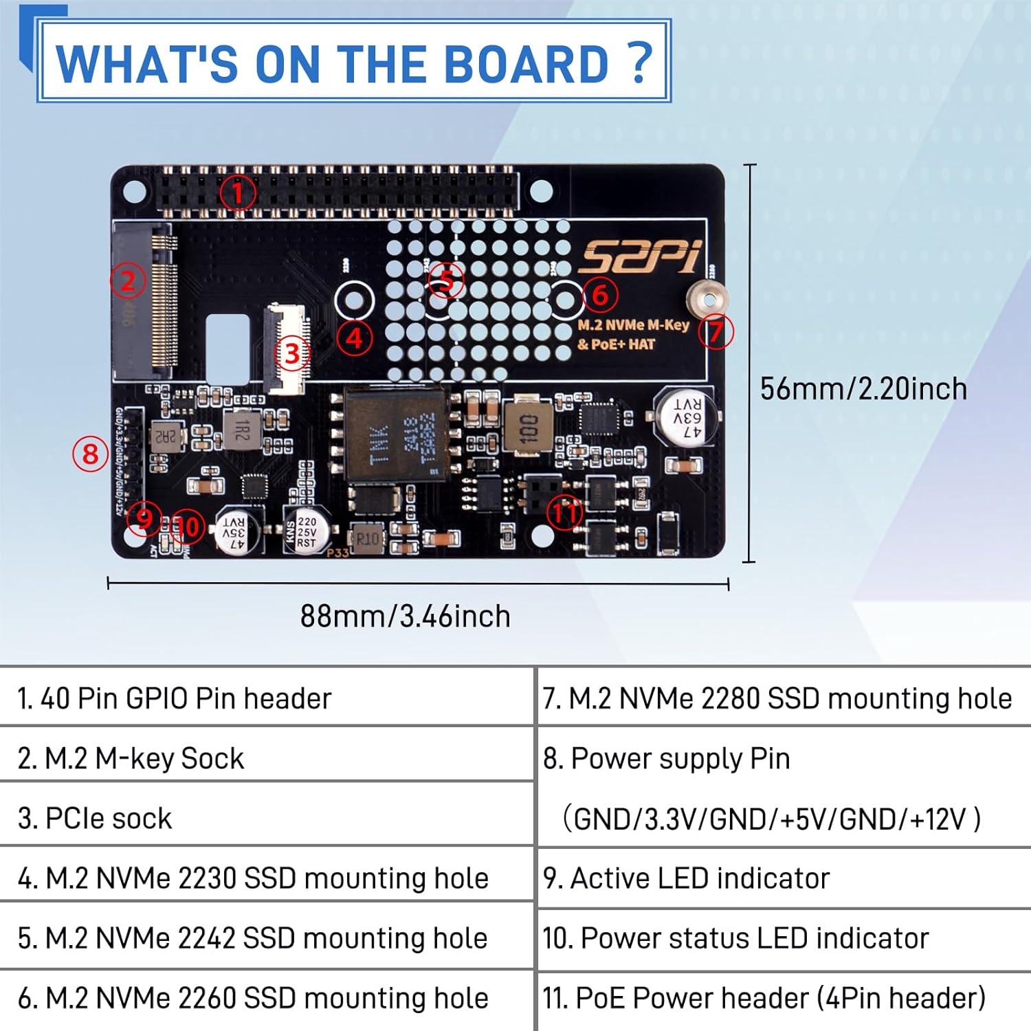 Geeekpi P33 M.2 NVME M-Key PoE+ Hat per Raspberry Pi 5 - immagine 2
