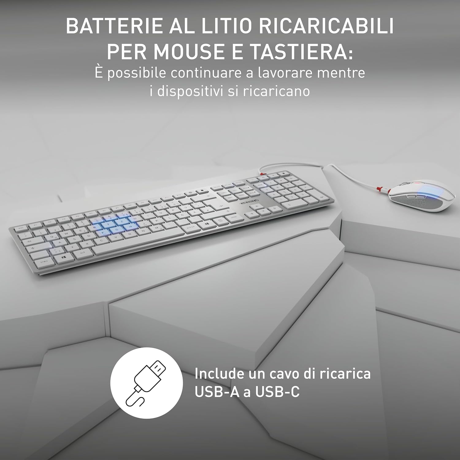 Cherry DW 9100 SLIM - Set Tastiera e Mouse Wireless, Bianco-Argento - immagine 3