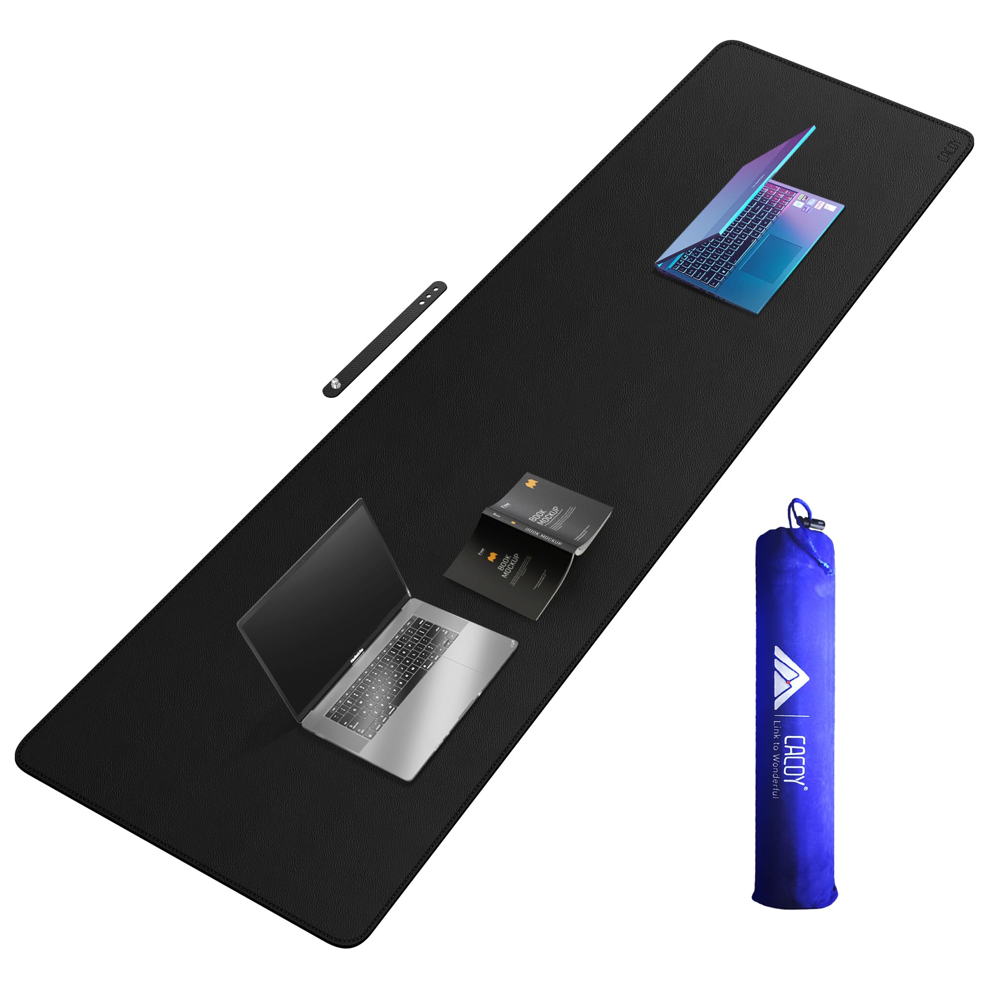 Cacoy Sottomano da Ufficio 2000x600 mm in PU Pelle, Nero