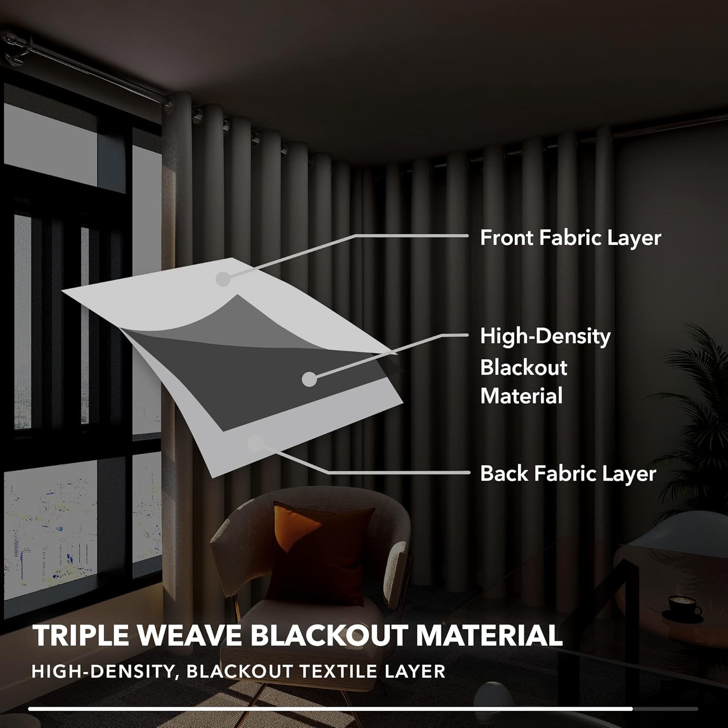 Deconovo Tenda Oscurante Moderna 254x242cm, Nera - immagine 7