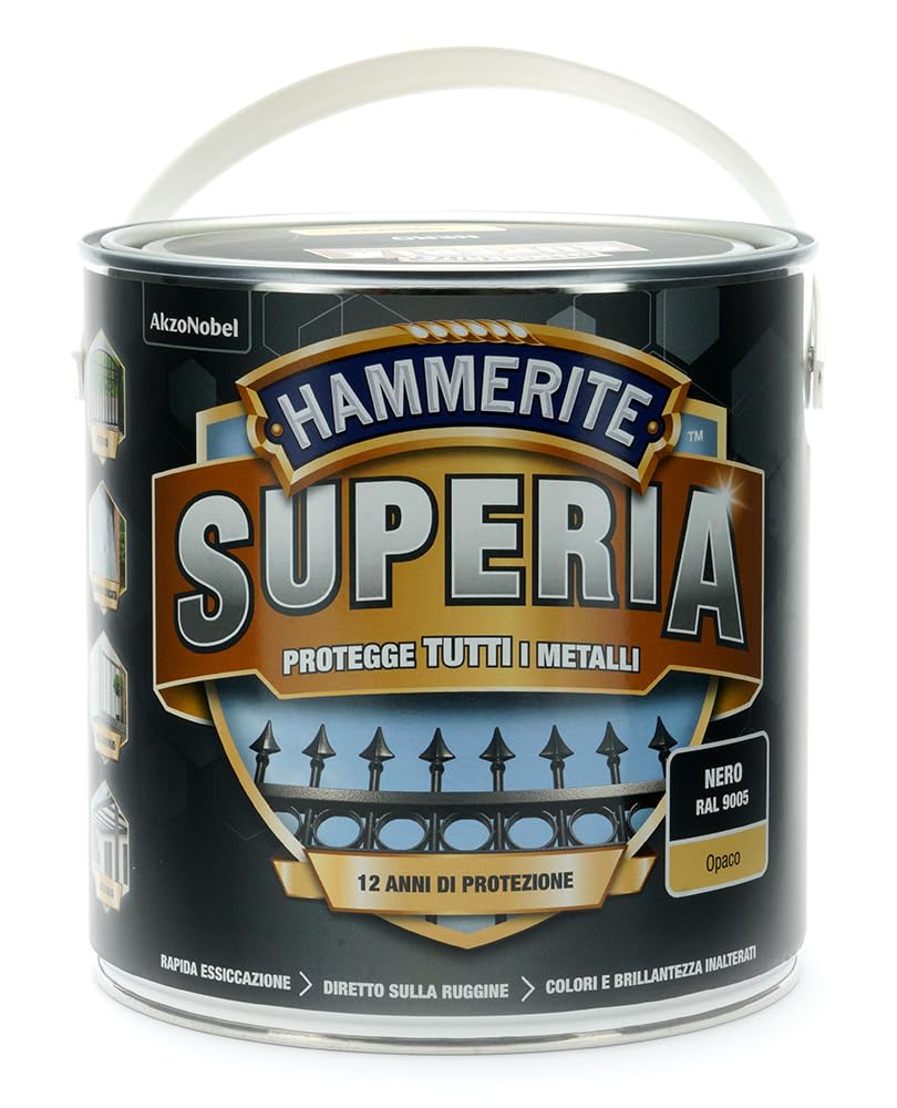 Hammerite Superia Smalto Metallo Antiruggine 2.5 L, Nero Opaco