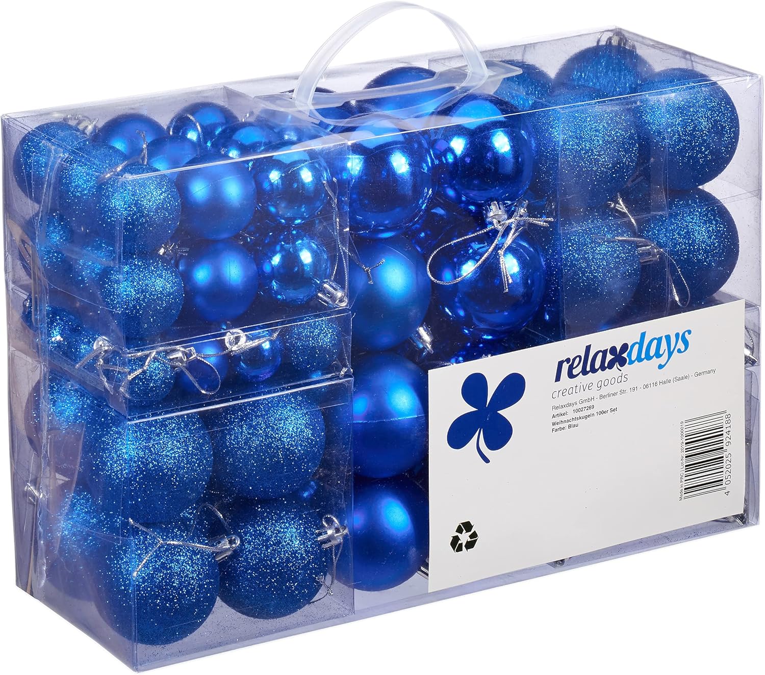 Relaxdays Palline di Natale Set da 100, Blu - immagine 1
