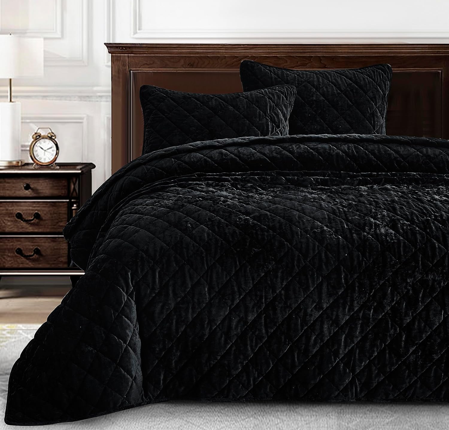 Chezmoi Collection Lux - Set biancheria letto velluto nero