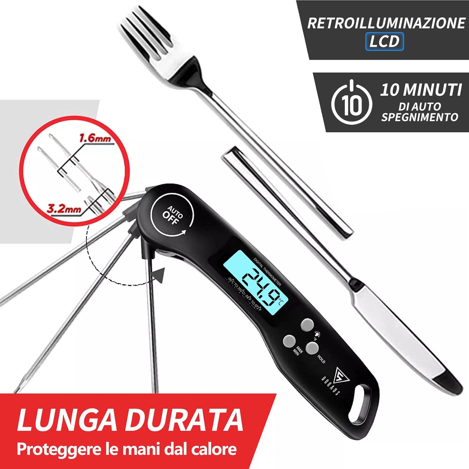 Termometro da Cucina Digitale con Sonda Lunga Pieghevole - immagine 2