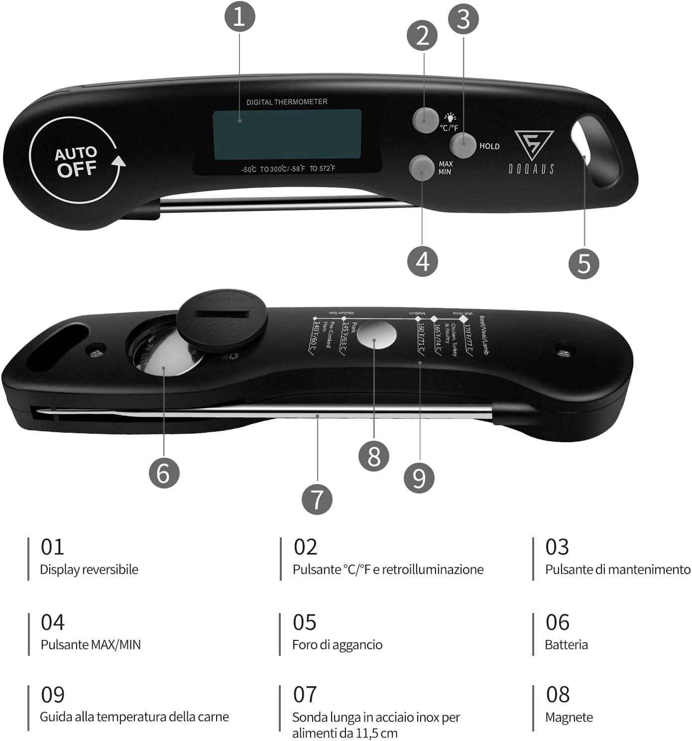 Termometro da Cucina Digitale con Sonda Lunga Pieghevole - immagine 7