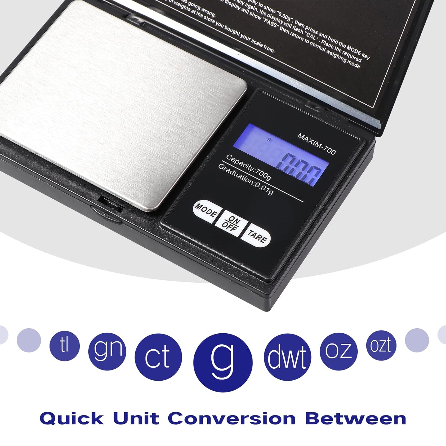 Vinabo Bilancia Precisione 700g/0.01g, Digitale Portatile - immagine 4