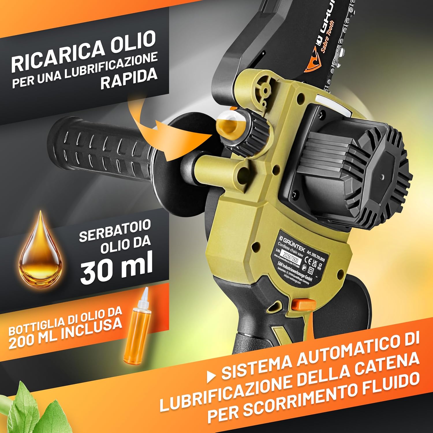 Grüntek Mini Motosega a Batteria 21V Brushless - immagine 5