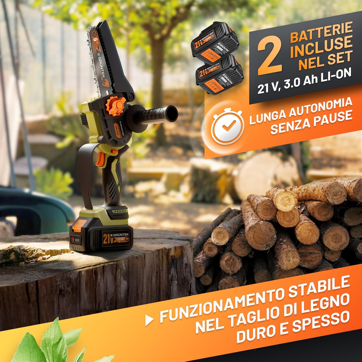 Grüntek Mini Motosega a Batteria 21V Brushless - immagine 7