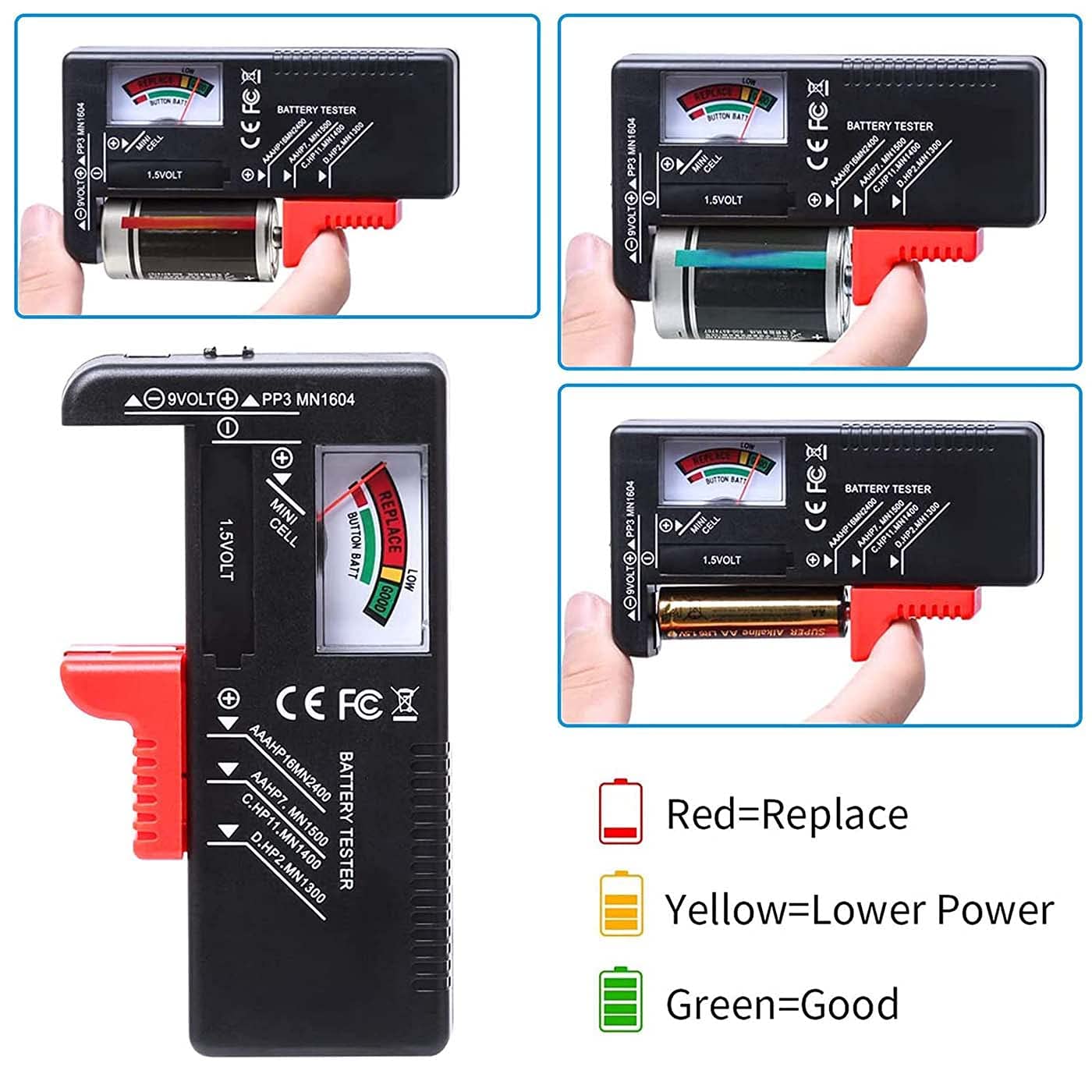 Tester Volt per Batterie AA, AAA, C, D, 9V 1.5V - immagine 3