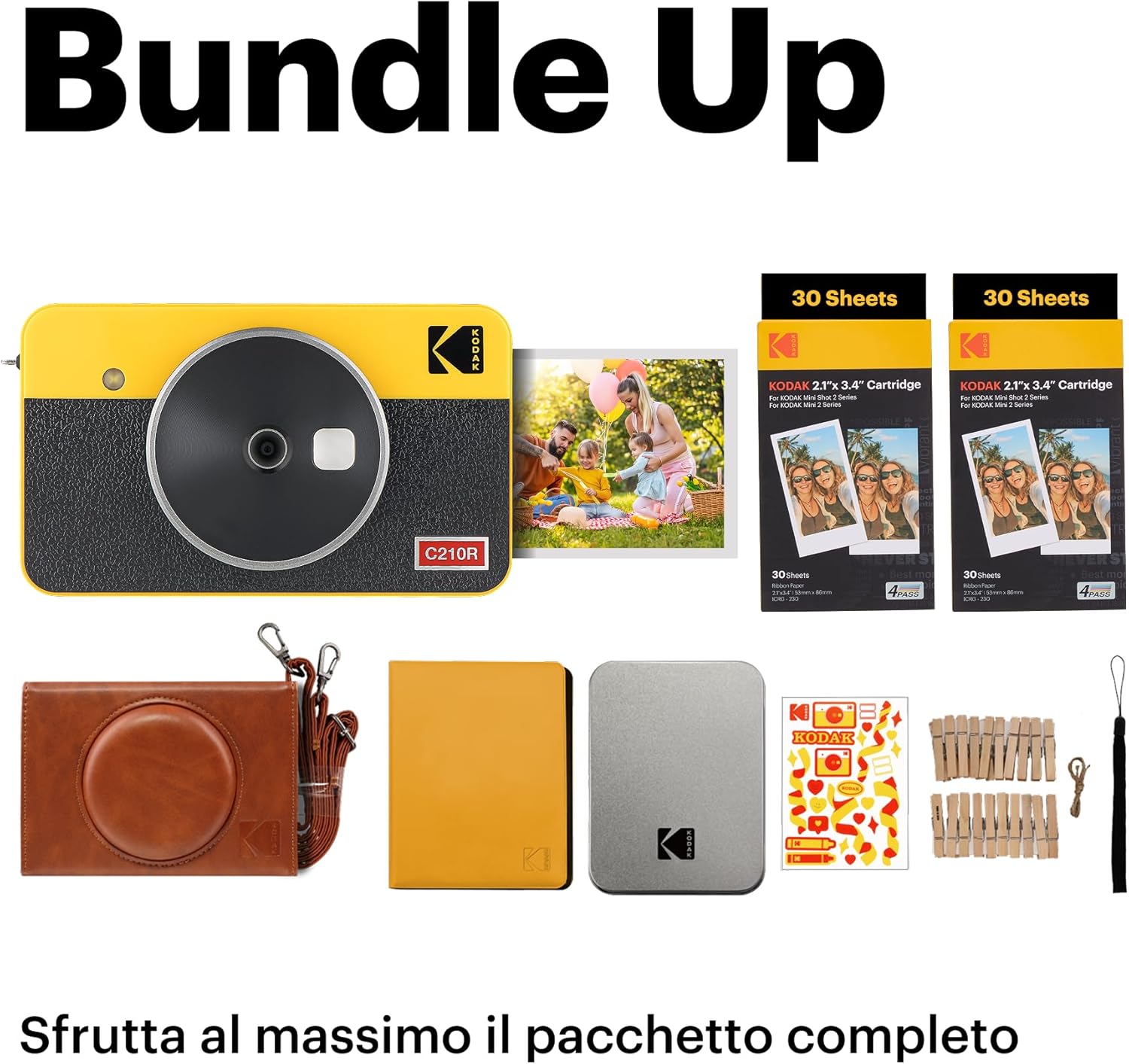 Kodak Mini Shot 2 Retro 4PASS - Fotocamera Istantanea 2-in-1, Bianco - immagine 2