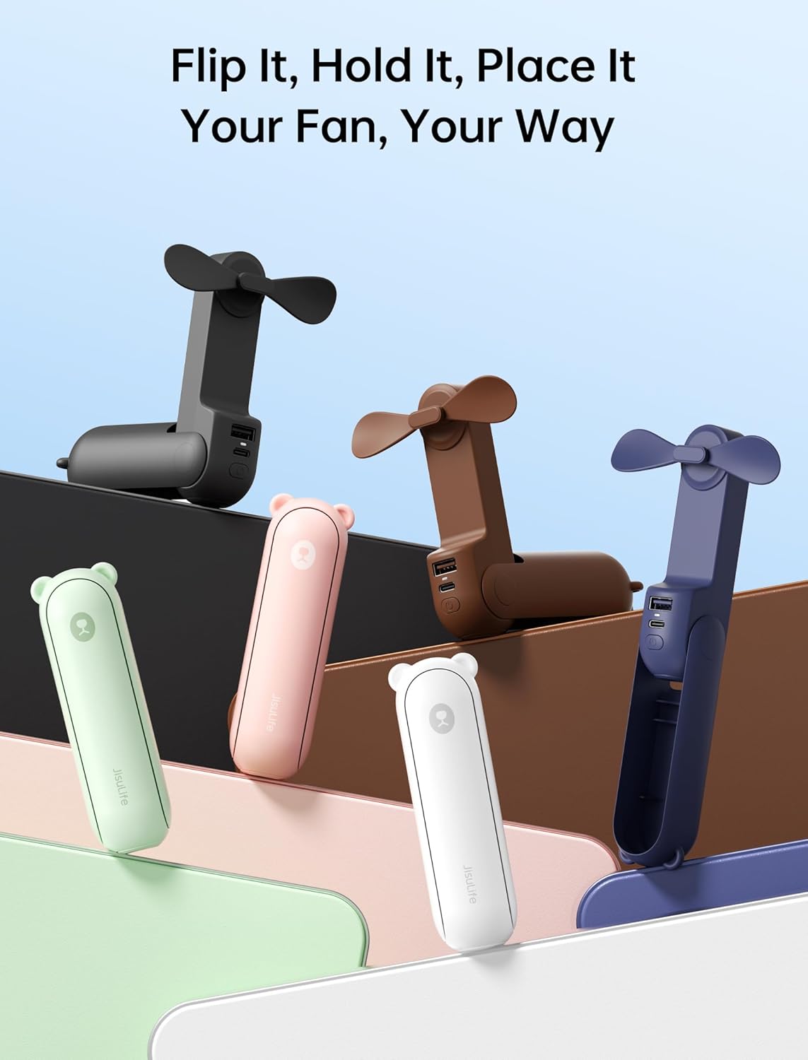 Jisulife Mini Ventilatore Portatile 3 in 1 Ricaricabile, Rosa - immagine 4