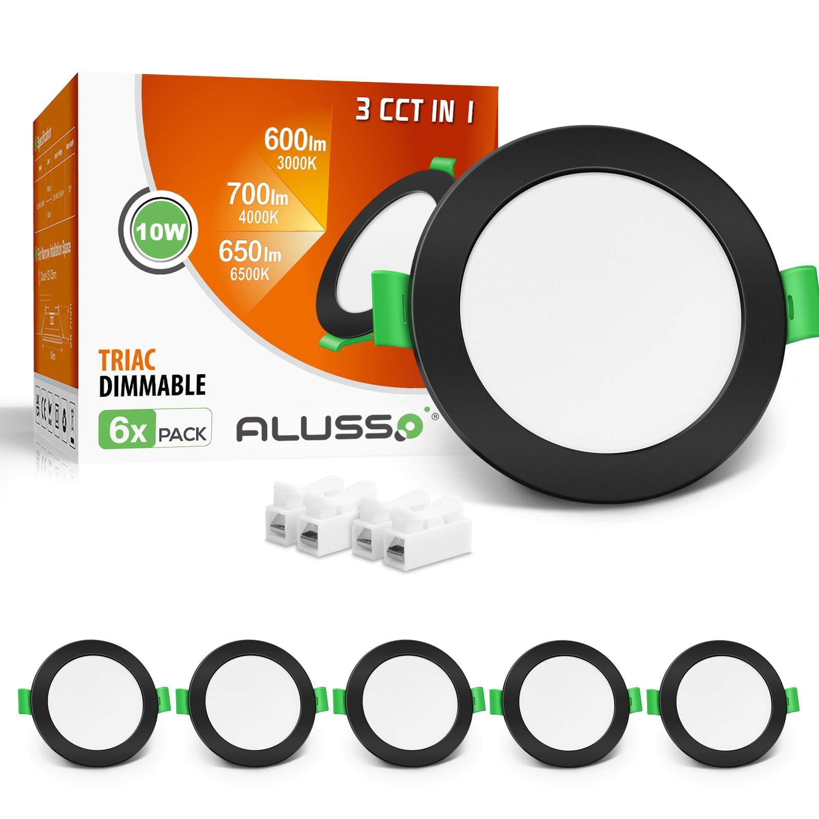Alusso Faretti LED da Incasso 10W Dimmerabili, Set da 6