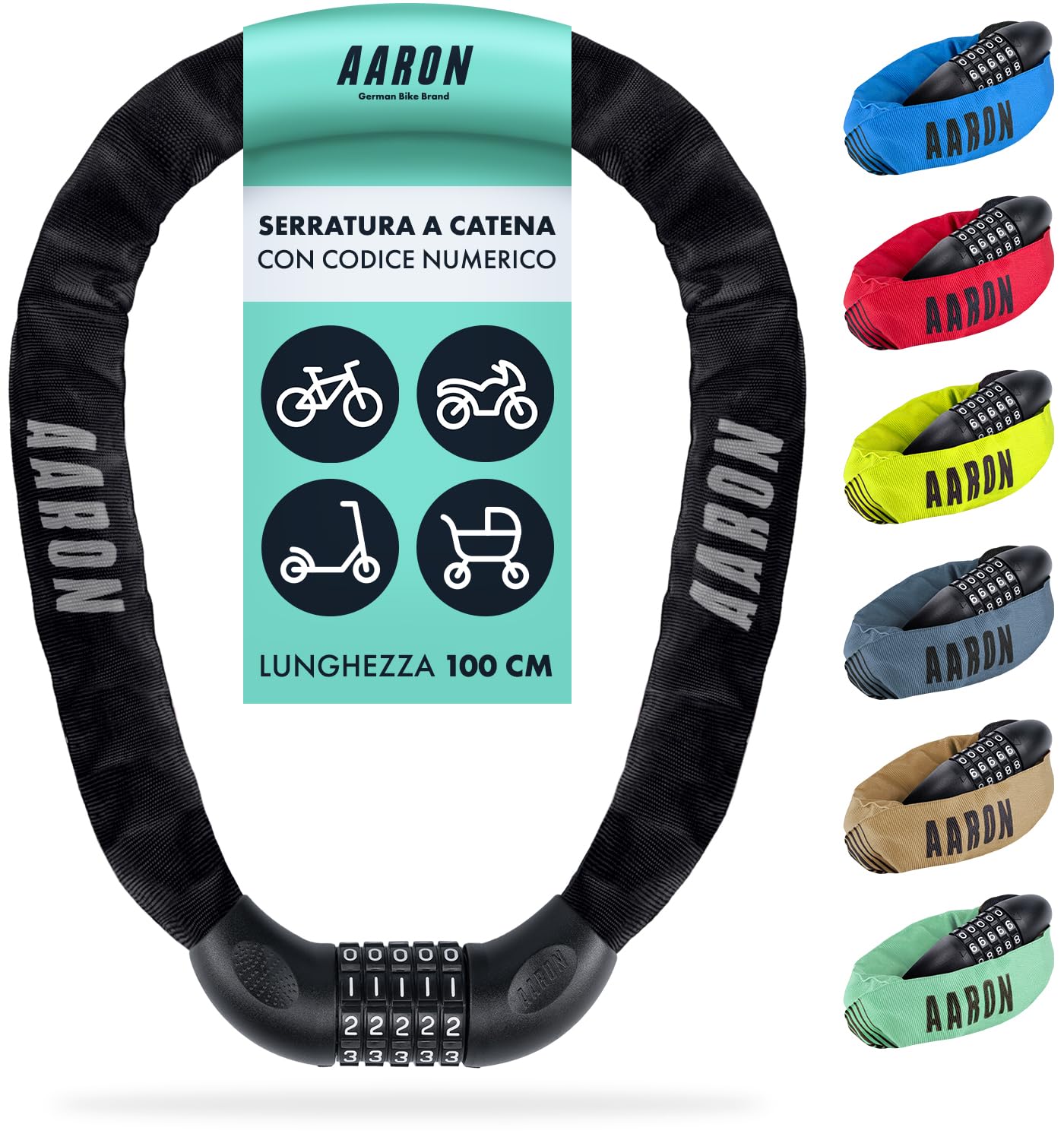 Aaron Lock One - Catena Antifurto Bici con Codice 5 Cifre