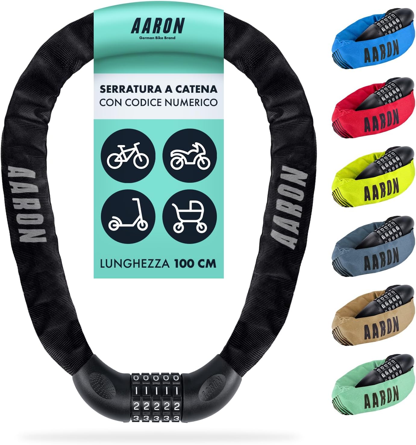 Aaron Lock One - Catena Antifurto Bici con Codice 5 Cifre - immagine 1