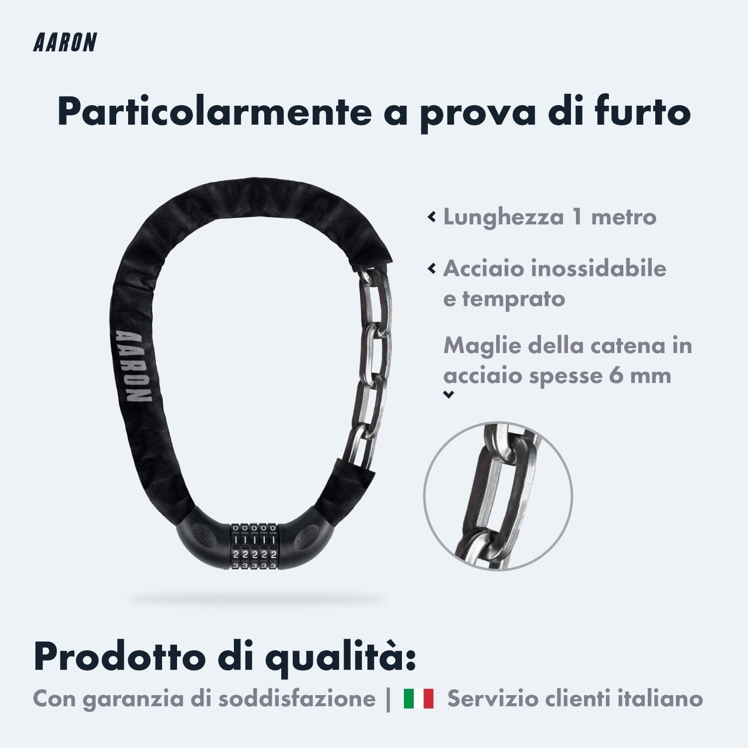 Aaron Lock One - Catena Antifurto Bici con Codice 5 Cifre - immagine 2