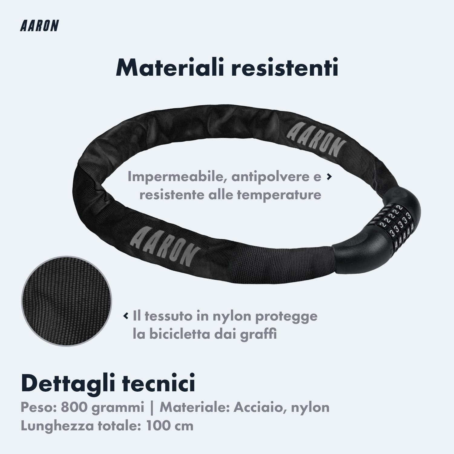 Aaron Lock One - Catena Antifurto Bici con Codice 5 Cifre - immagine 3