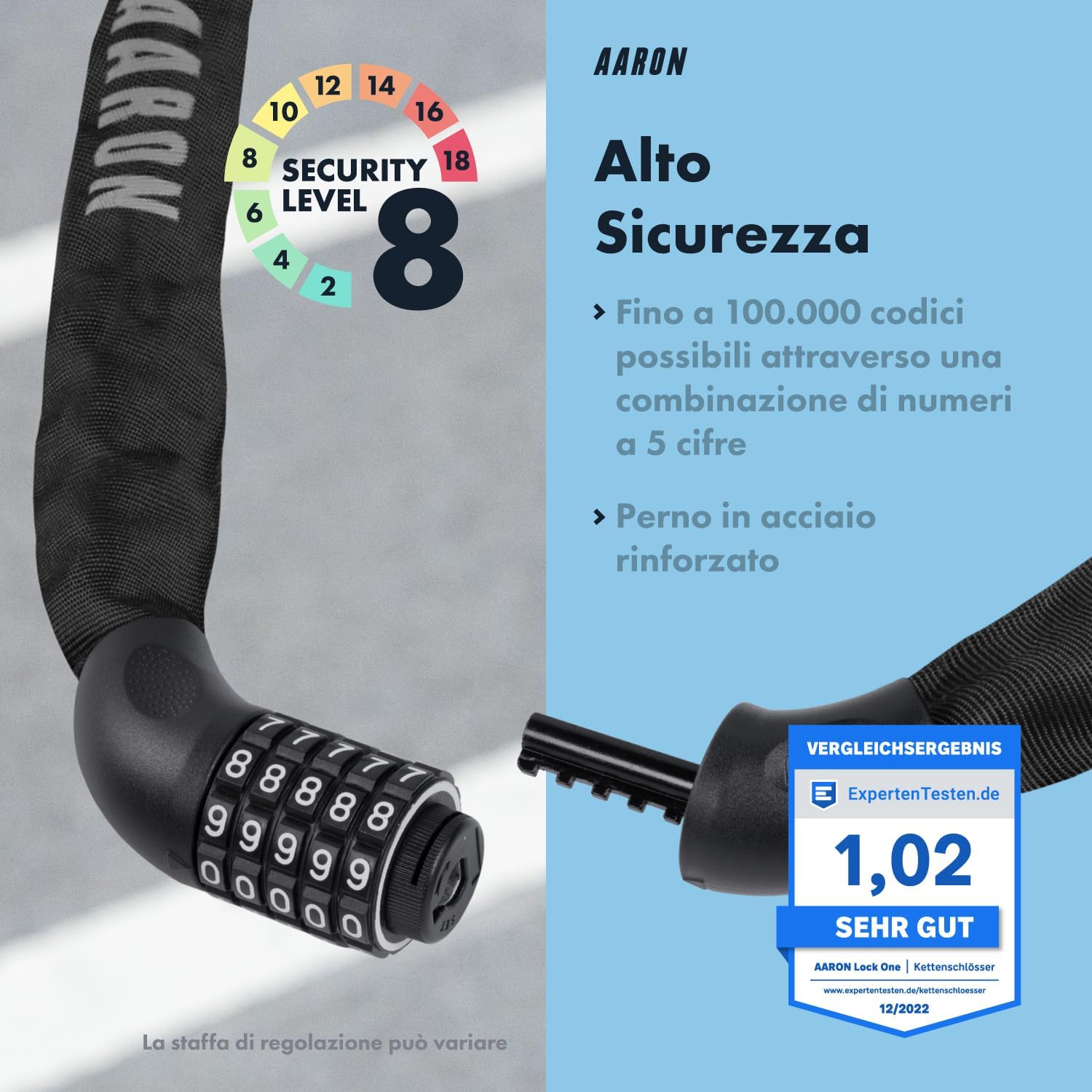 Aaron Lock One - Catena Antifurto Bici con Codice 5 Cifre - immagine 4