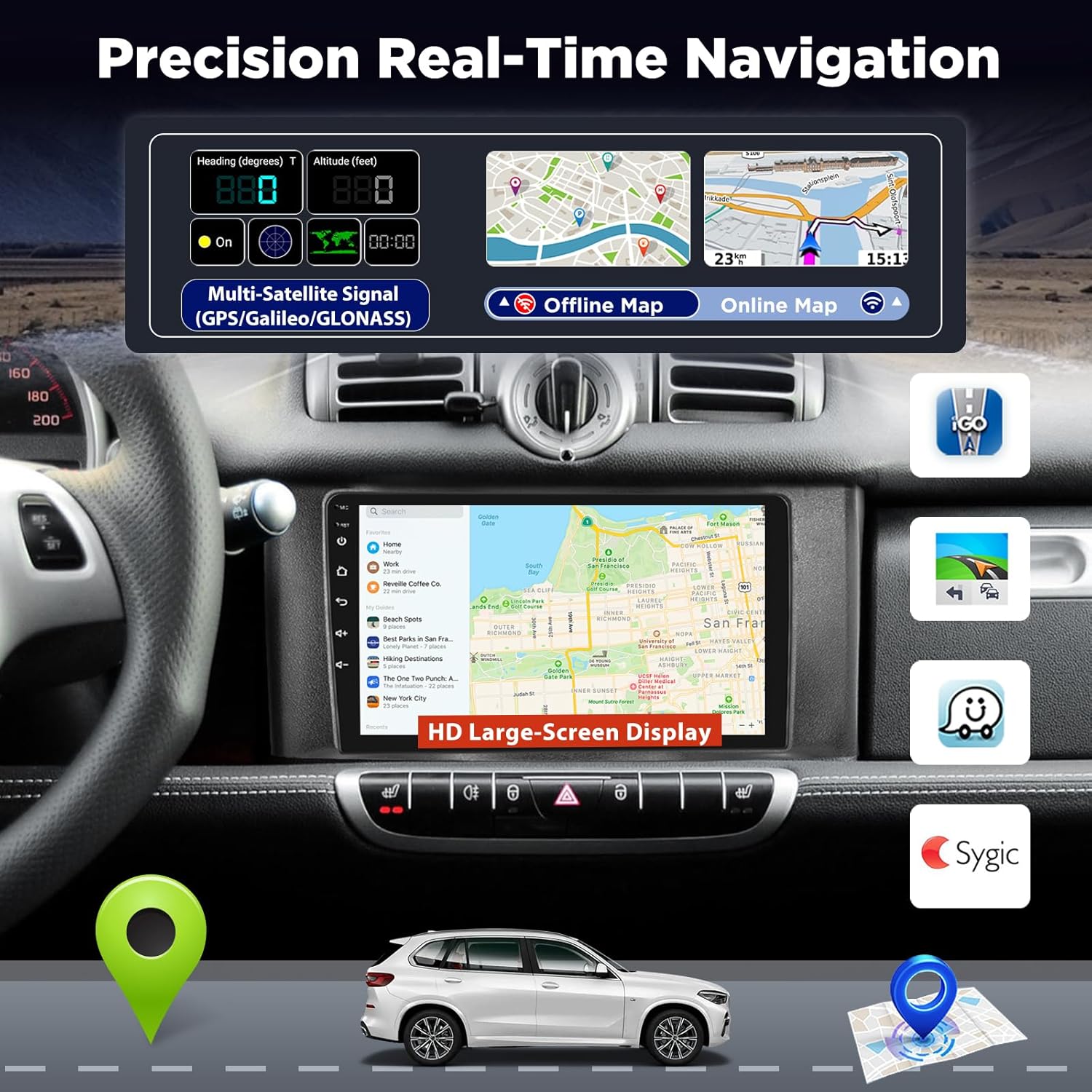 Qualcomm 8-Core 4+64G Autoradio Android per Mercedes Benz Smart Fortwo 2011-2015, Schermo IPS da 9 pollici con CarPlay & Android Auto wireless, Audio DSP Hi-Res, Telecamera posteriore AHD - immagine 3