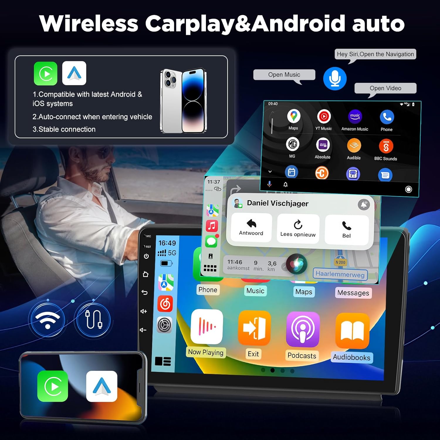Qualcomm 8-Core 4+64G Autoradio Android per Mercedes Benz Smart Fortwo 2011-2015, Schermo IPS da 9 pollici con CarPlay & Android Auto wireless, Audio DSP Hi-Res, Telecamera posteriore AHD - immagine 5