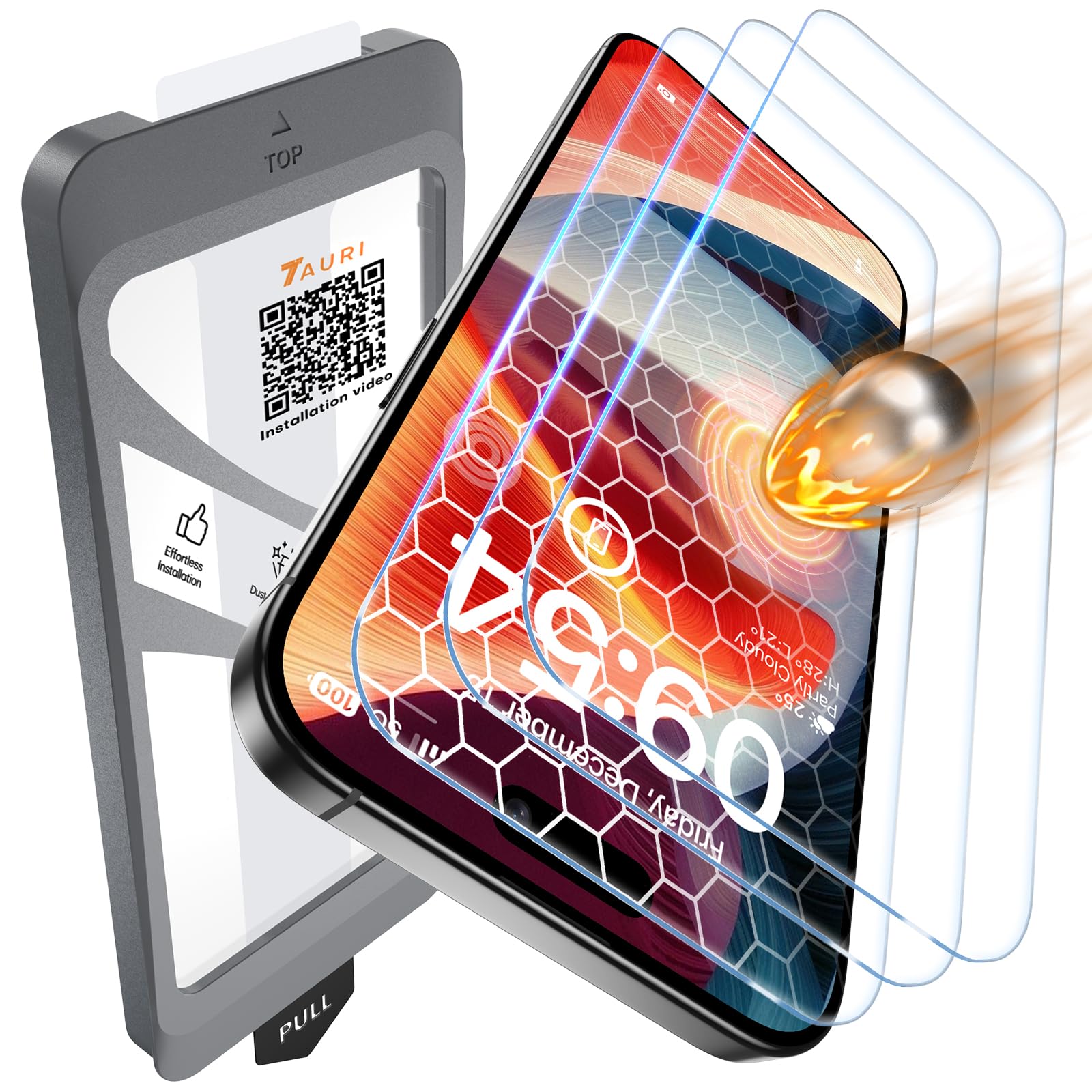 Tauri 3 Pezzi Pellicola Vetro Temperato per iPhone 15 6,1"