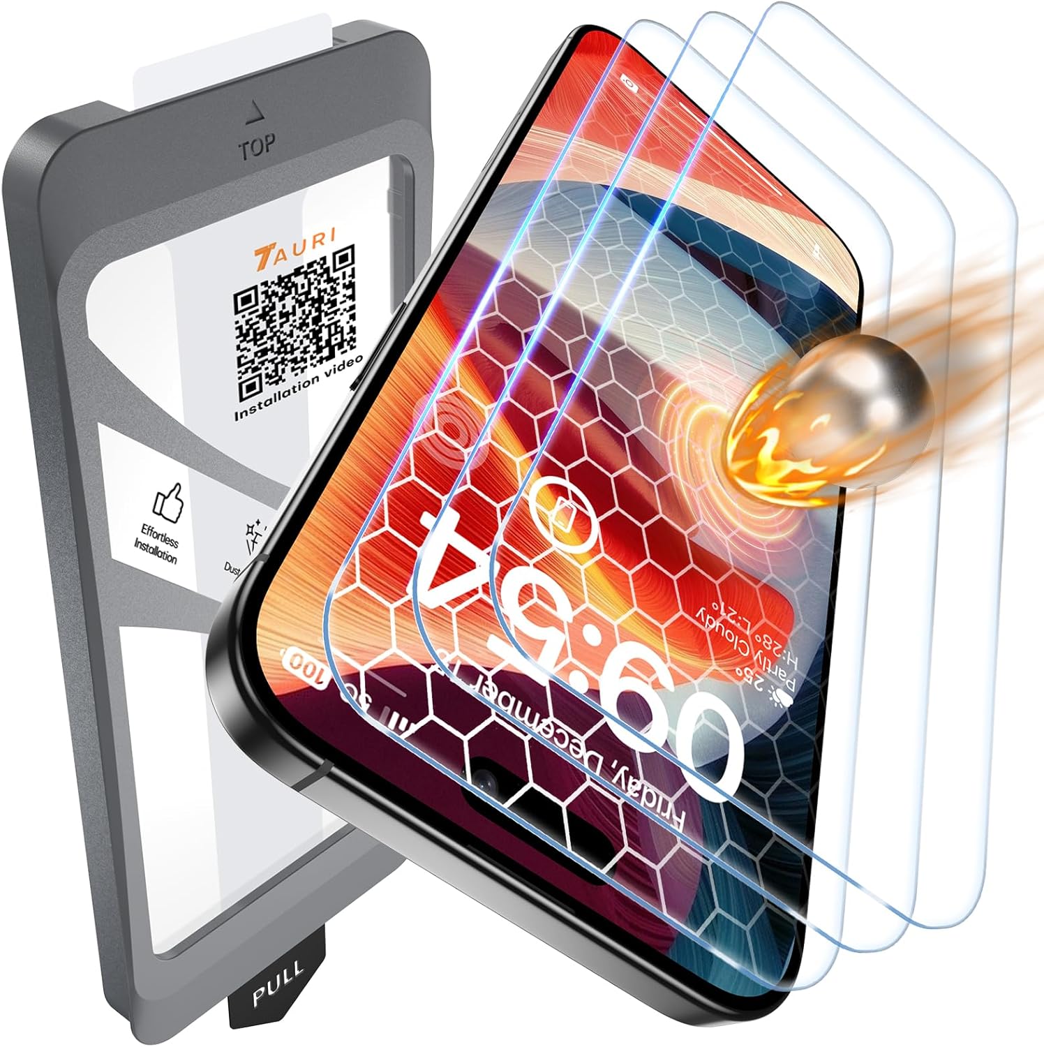 Tauri 3 Pezzi Pellicola Vetro Temperato per iPhone 15 6,1" - immagine 1