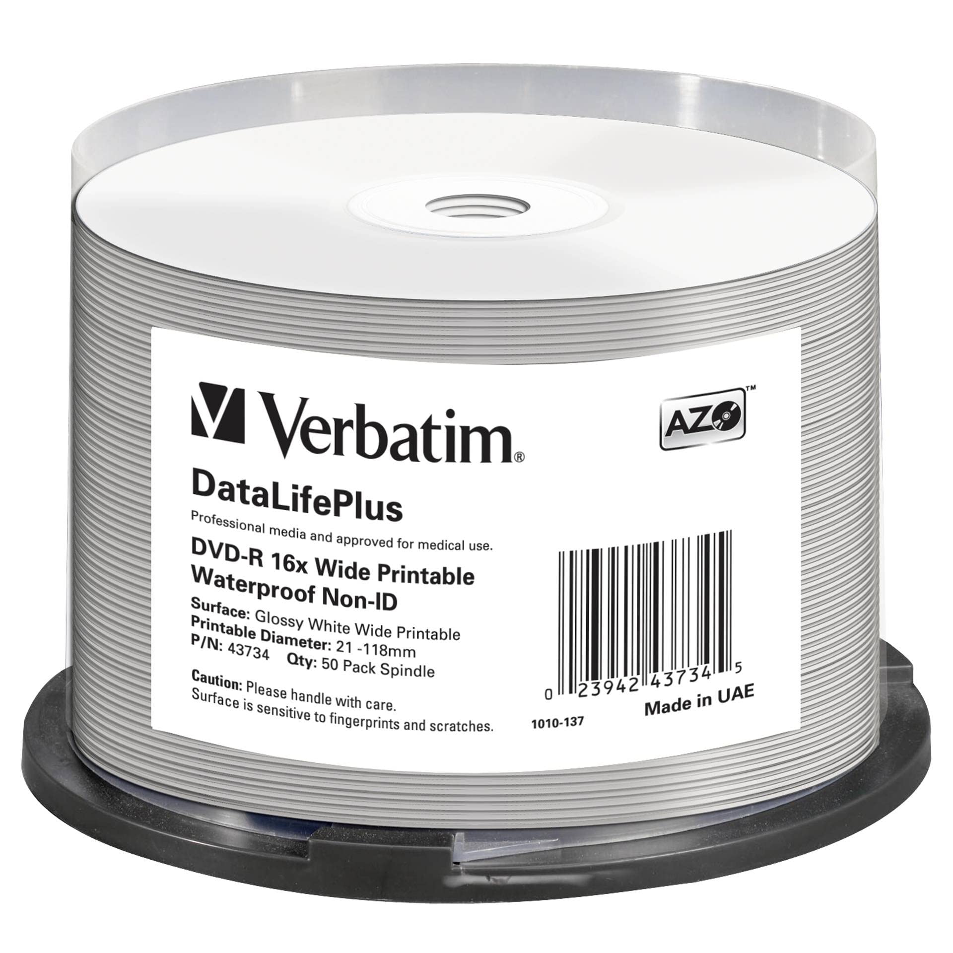 Verbatim Dvd-R 16 x Wide Printable Waterproof No ID Brand